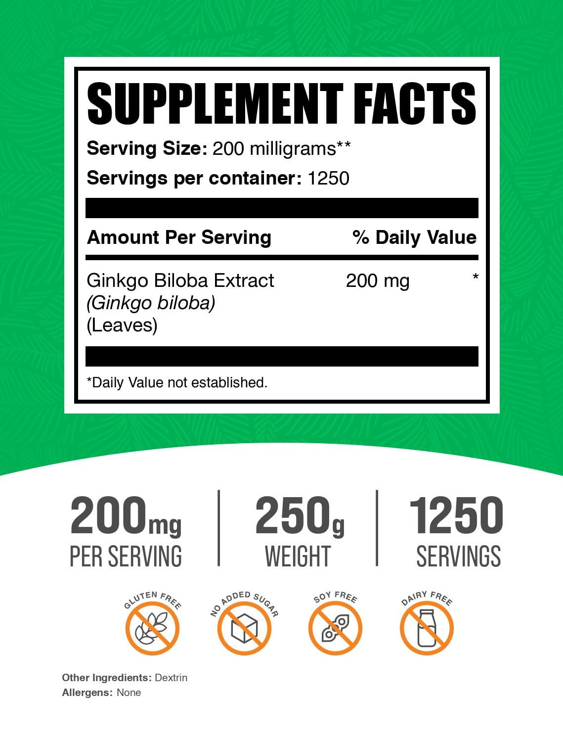 Foto 2 | Suplemento Bulksupplements.com Extracto De Ginkgo Biloba 250 G - Venta Internacional.