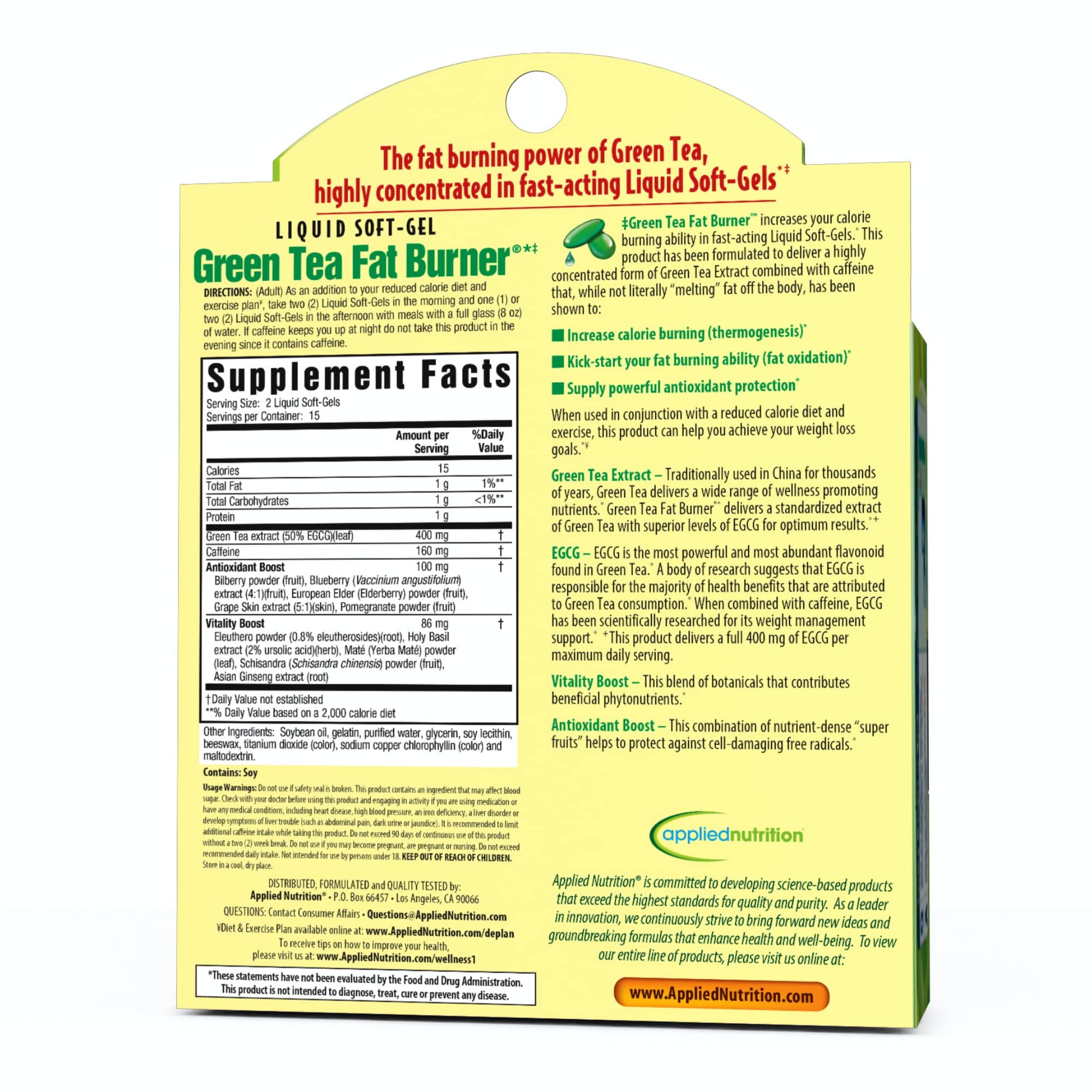 Foto 2 | Suplemento Applied Nutrition, Quemador De Grasa, Té Verde, 30 Cápsulas Blandas - Venta Internacional.