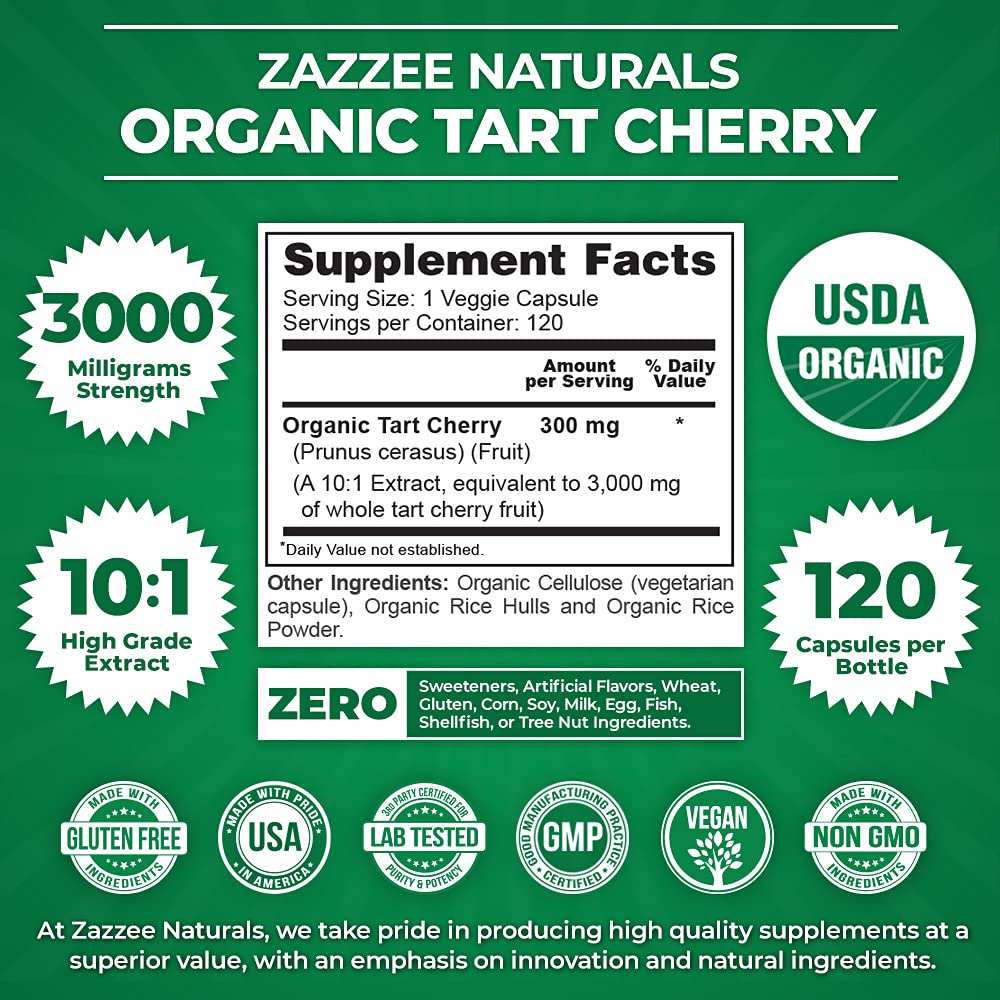 Foto 5 pulgar | Suplemento Zazzee Usda Organic Tart Cherry 3000 Mg 120 Cápsulas - Venta Internacional.