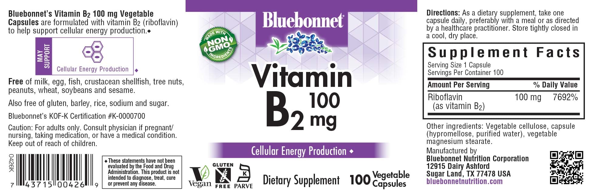 Foto 3 pulgar | Suplemento Bluebonnet Nutrition Con Vitamina B2, 100 Mg, 100 Cápsulas Vegetales - Venta Internacional.