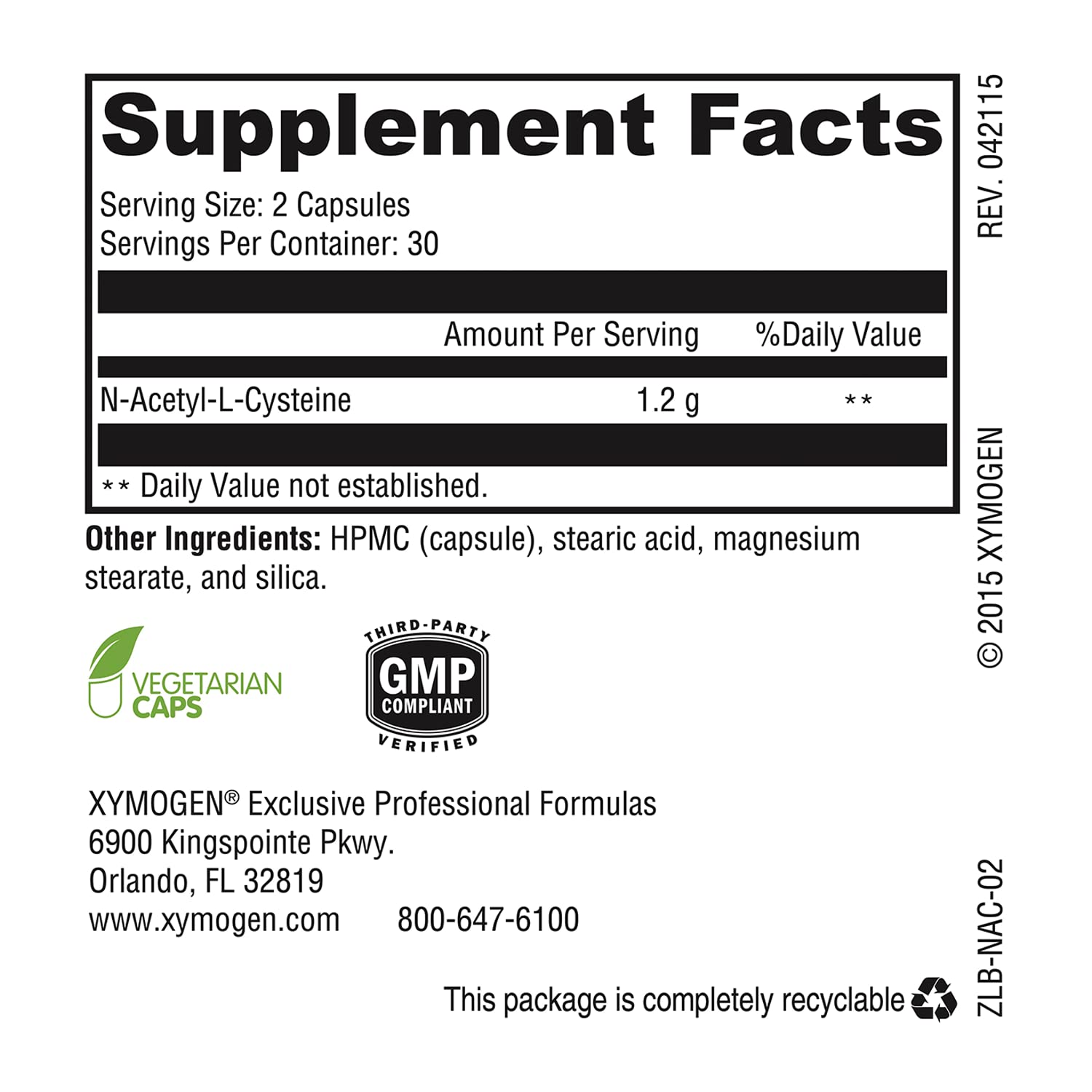 Foto 7 | Suplemento Xymogen Nac N-acetil-cisteína 600 Mg Para Cardiovas - Venta Internacional.