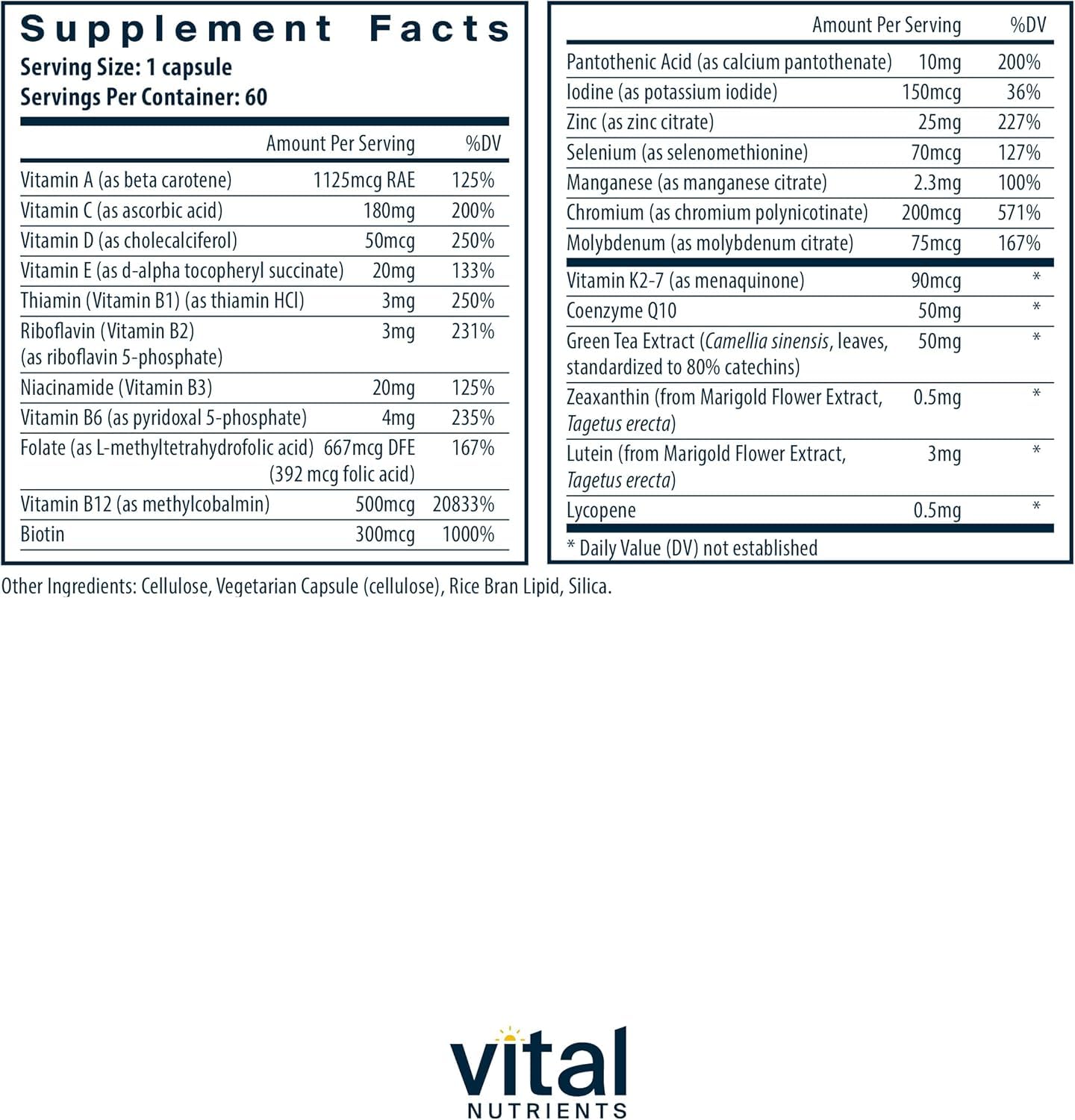 Foto 2 | Multivitamínico Vital Nutrients Una Vez Al Día, Vegano, 60 Cápsulas - Venta Internacional.