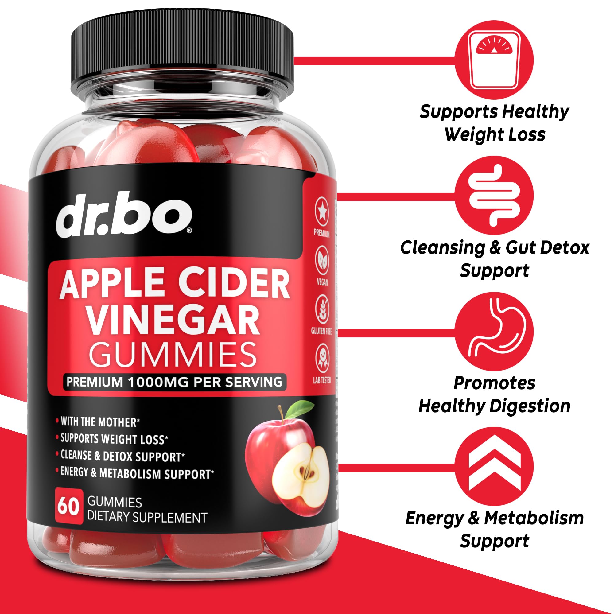 Foto 2 | Suplementos: Gomitas De Vinagre De Sidra De Manzana Dr. Bo Acv, 1000 Mg - Venta Internacional.