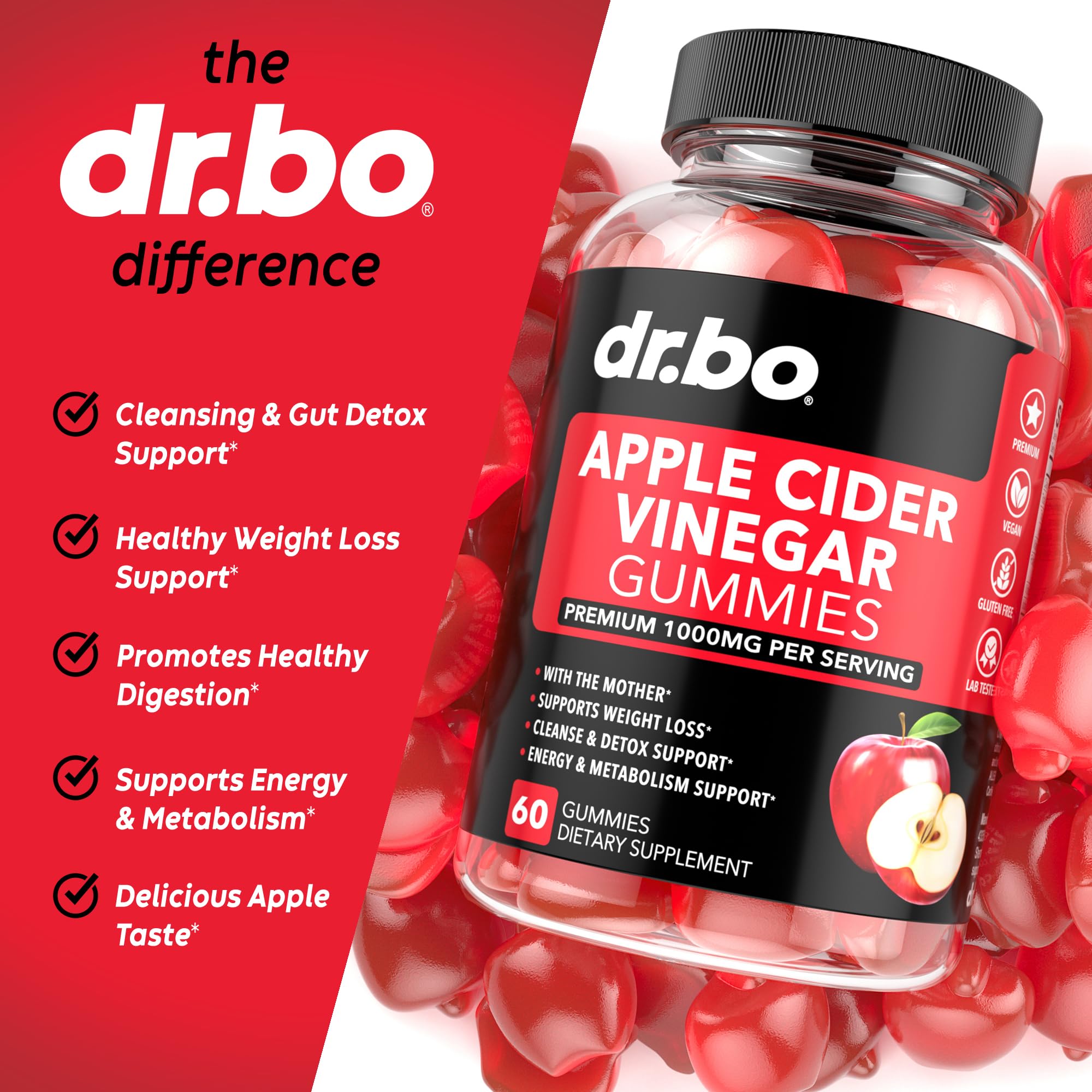 Foto 5 pulgar | Suplementos: Gomitas De Vinagre De Sidra De Manzana Dr. Bo Acv, 1000 Mg - Venta Internacional.