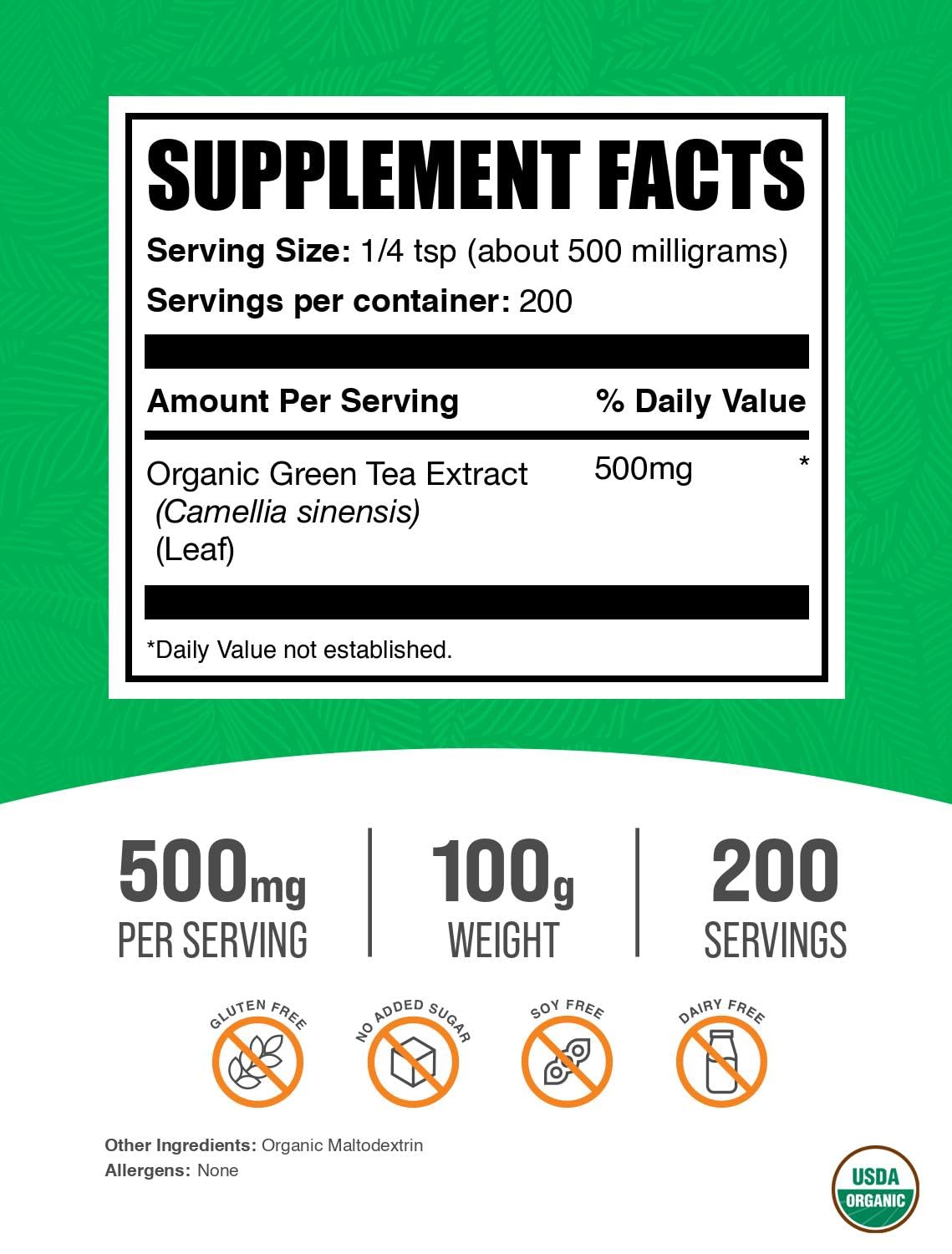 Foto 2 | Suplemento Bulksupplements.com Extracto De Té Verde Orgánico 100% - Venta Internacional.