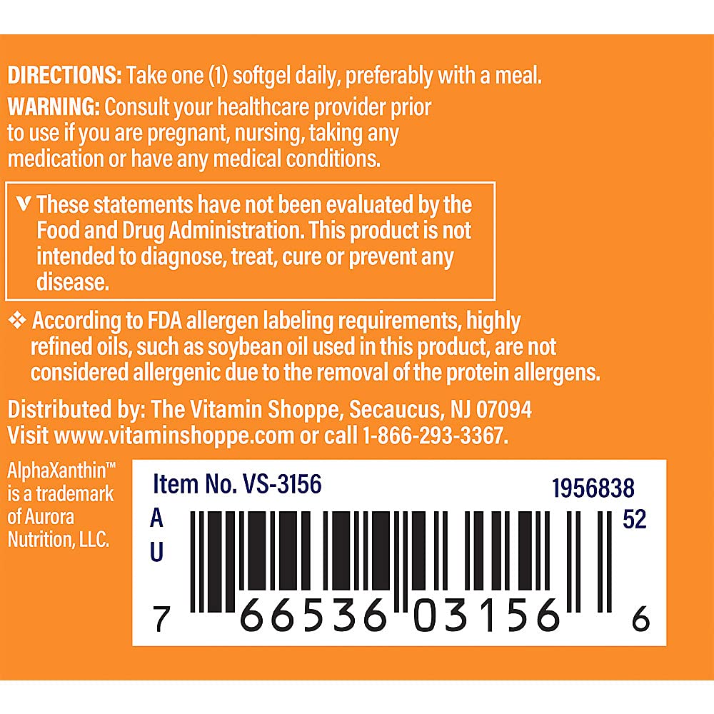 Foto 6 pulgar | Suplemento The Vitamin Shoppe De Astaxantina, 12 Mg, 30 Cápsulas Blandas - Venta Internacional.