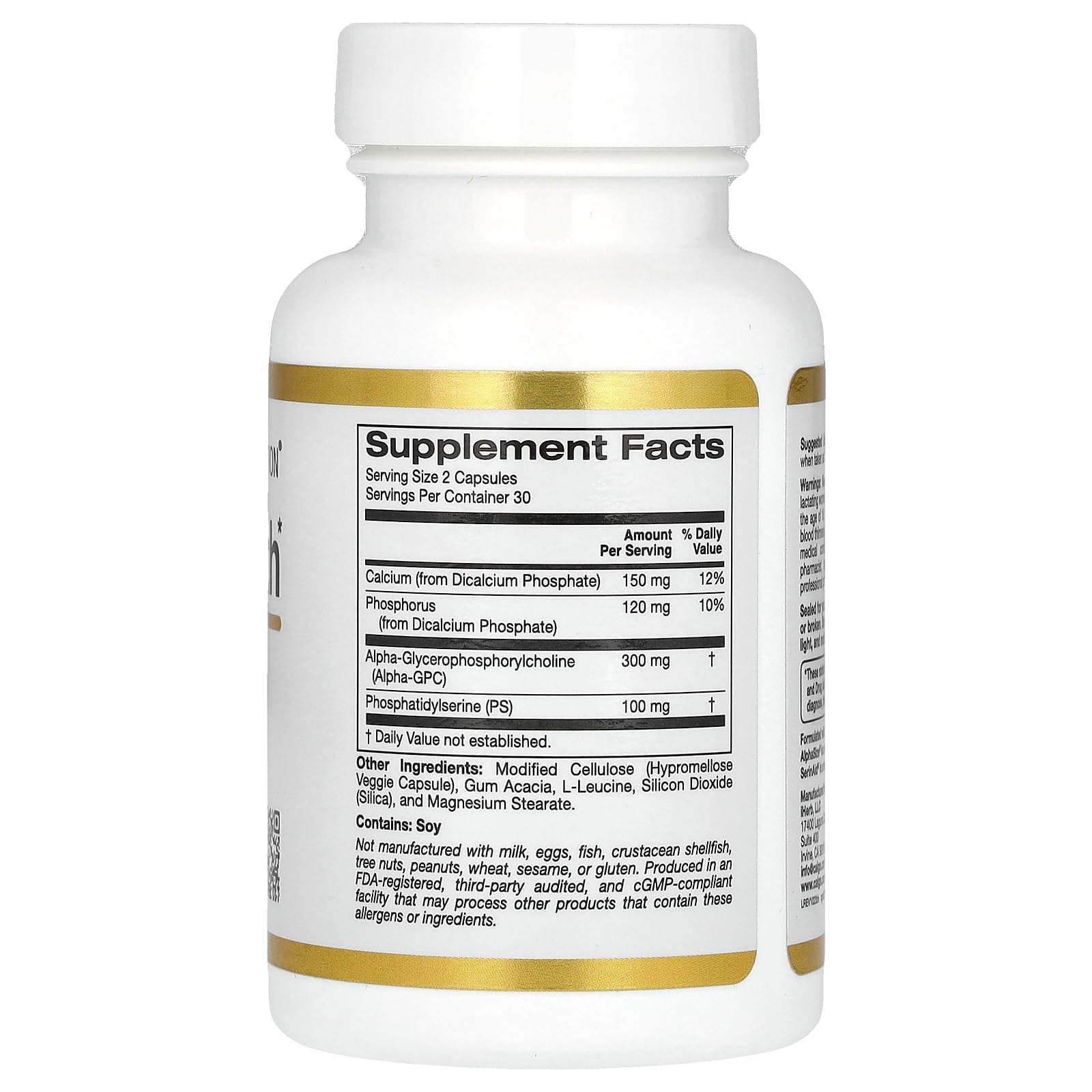 Foto 3 pulgar | Suplemento California Gold Nutrition Brain Health 60 Cápsulas - Venta Internacional.