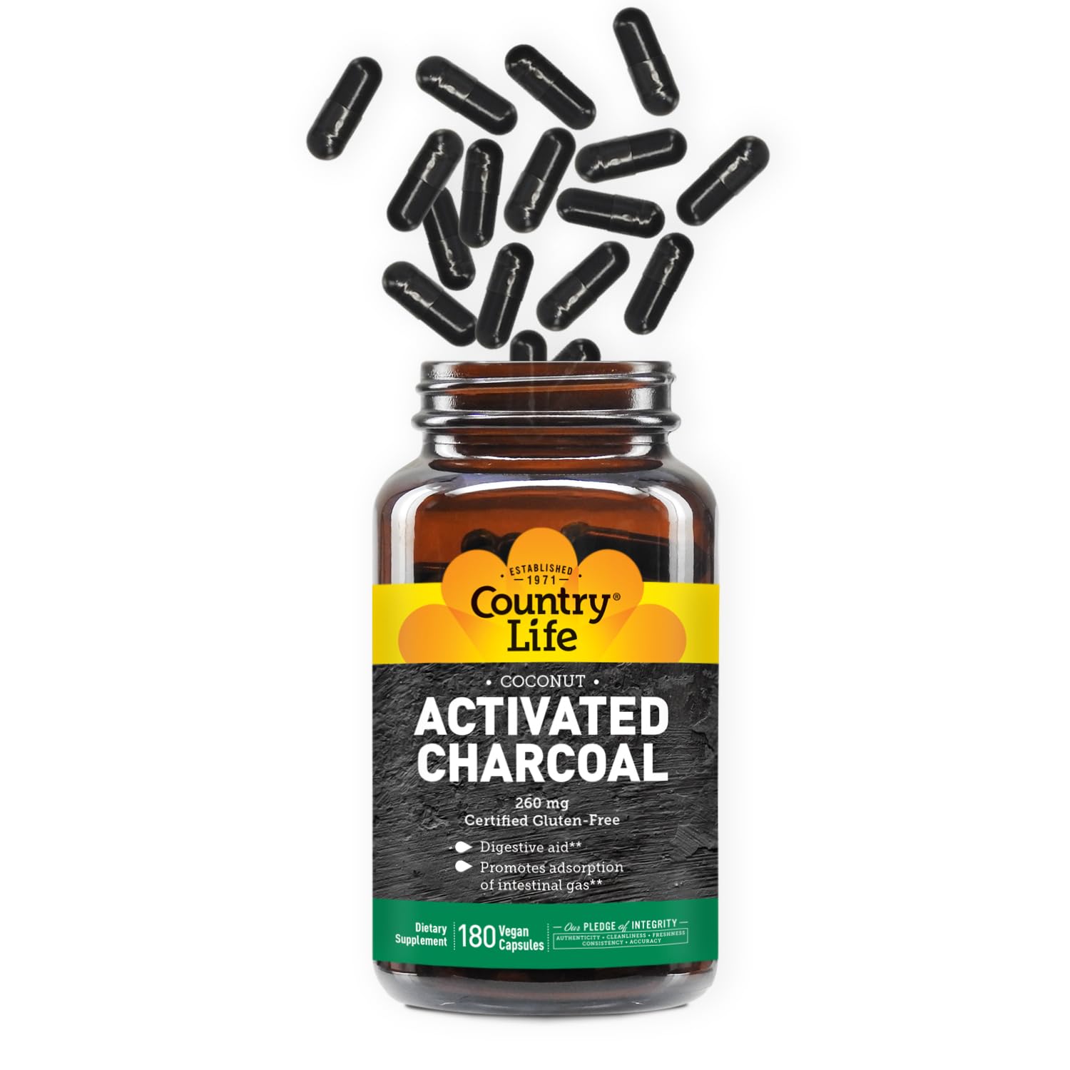 Foto 1 | Cápsulas De Carbón Activado Country Life 260 Mg 180 Veganas - Venta Internacional.