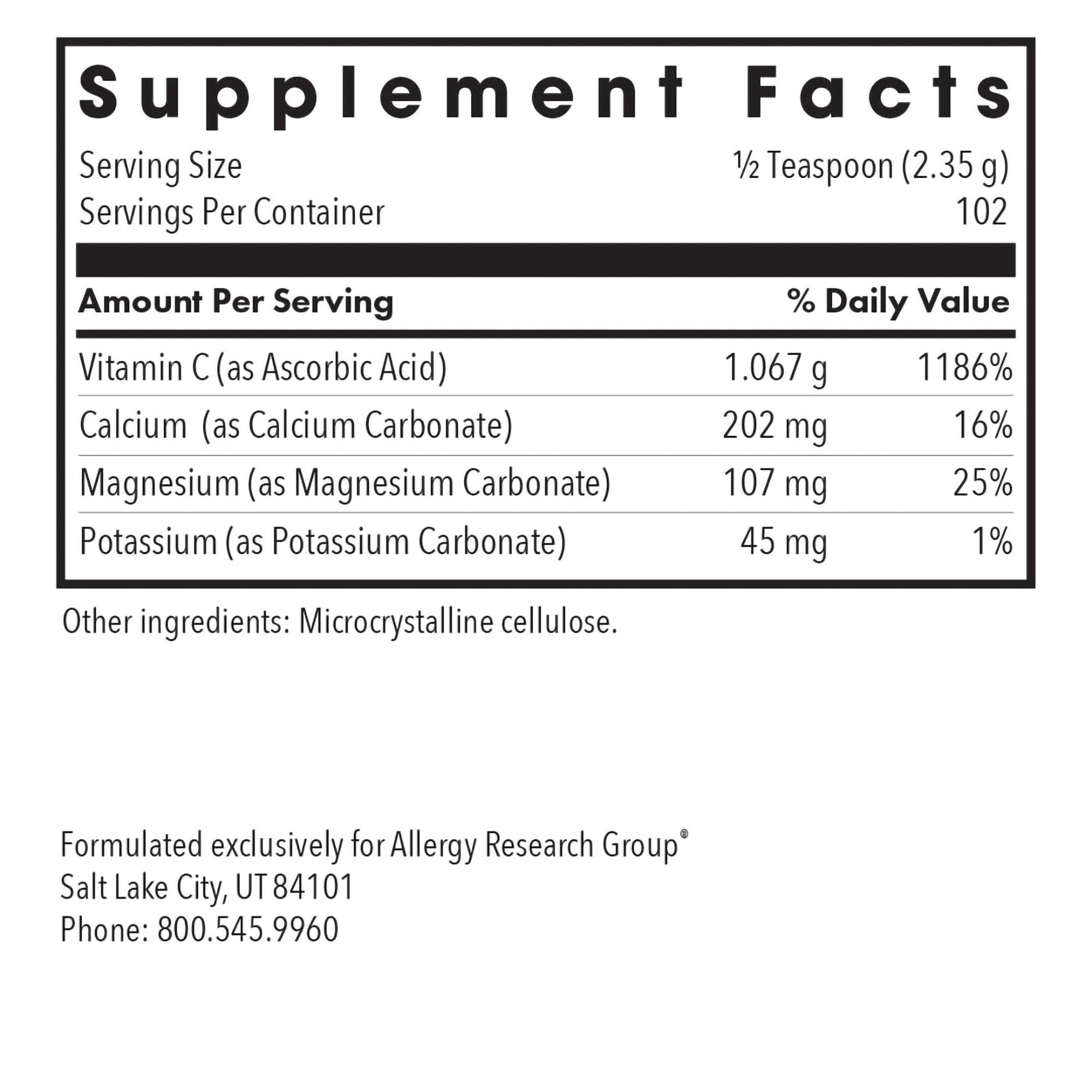 Foto 4 pulgar | Vitamina C En Polvo Allergy Research Group, Tamponada, 240 G - Venta Internacional.