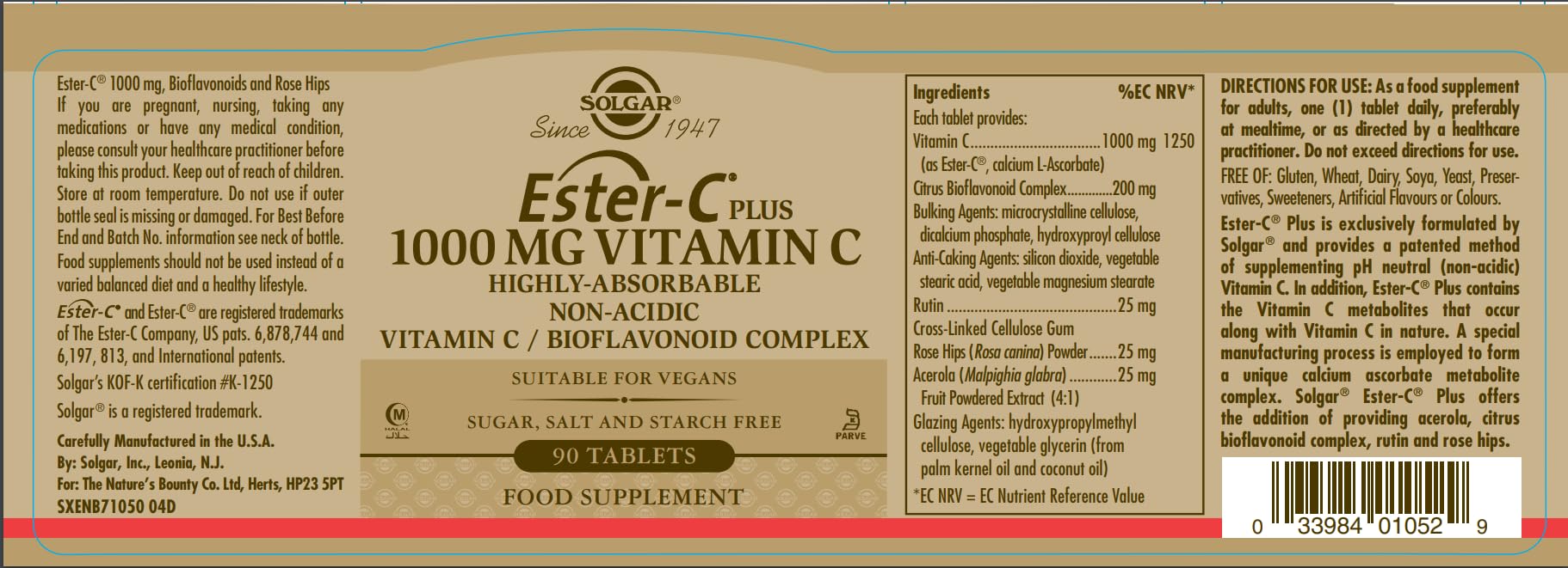 Foto 3 pulgar | Suplemento Solgar Ester-c Plus 1000 Mg De Vitamina C 90 Comprimidos - Venta Internacional.