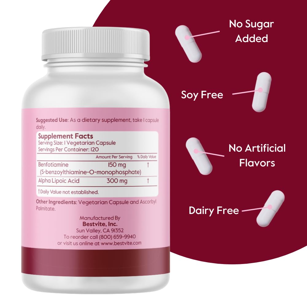 Foto 3 pulgar | Suplemento Bestvite Benfotiamina 150 Mg/ácido Alfa Lipoico 300 Mg - Venta Internacional.