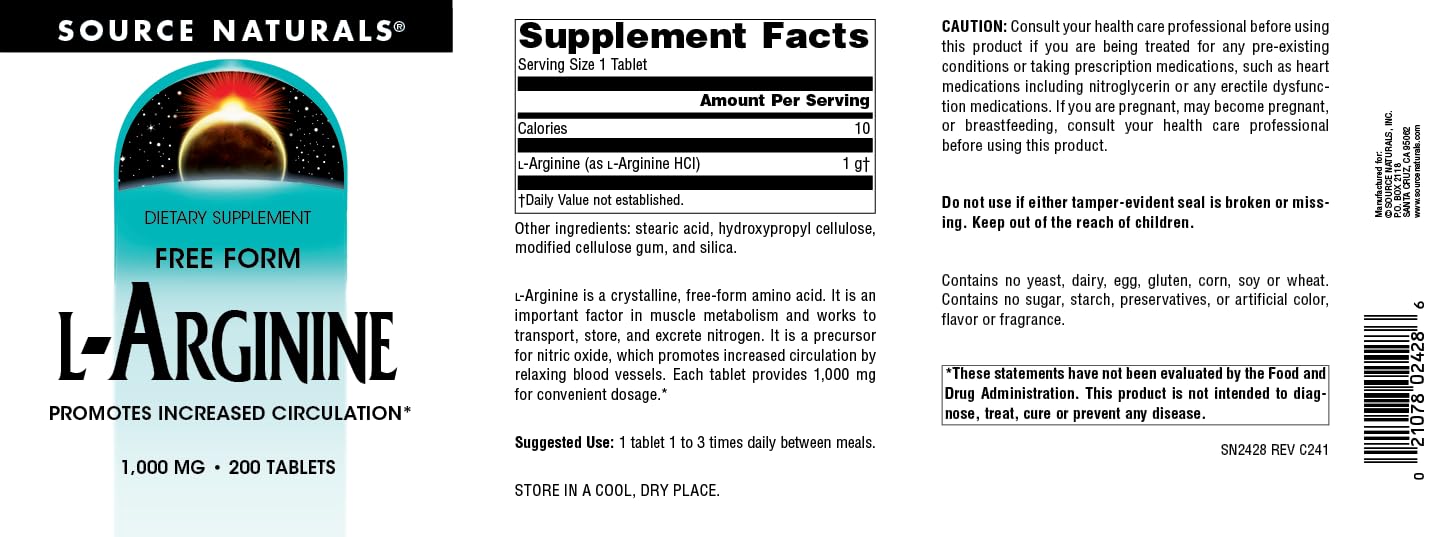 Foto 5 pulgar | Supplement Source Naturals, Forma Libre De L-arginina, 1000 Mg, 200 G - Venta Internacional.
