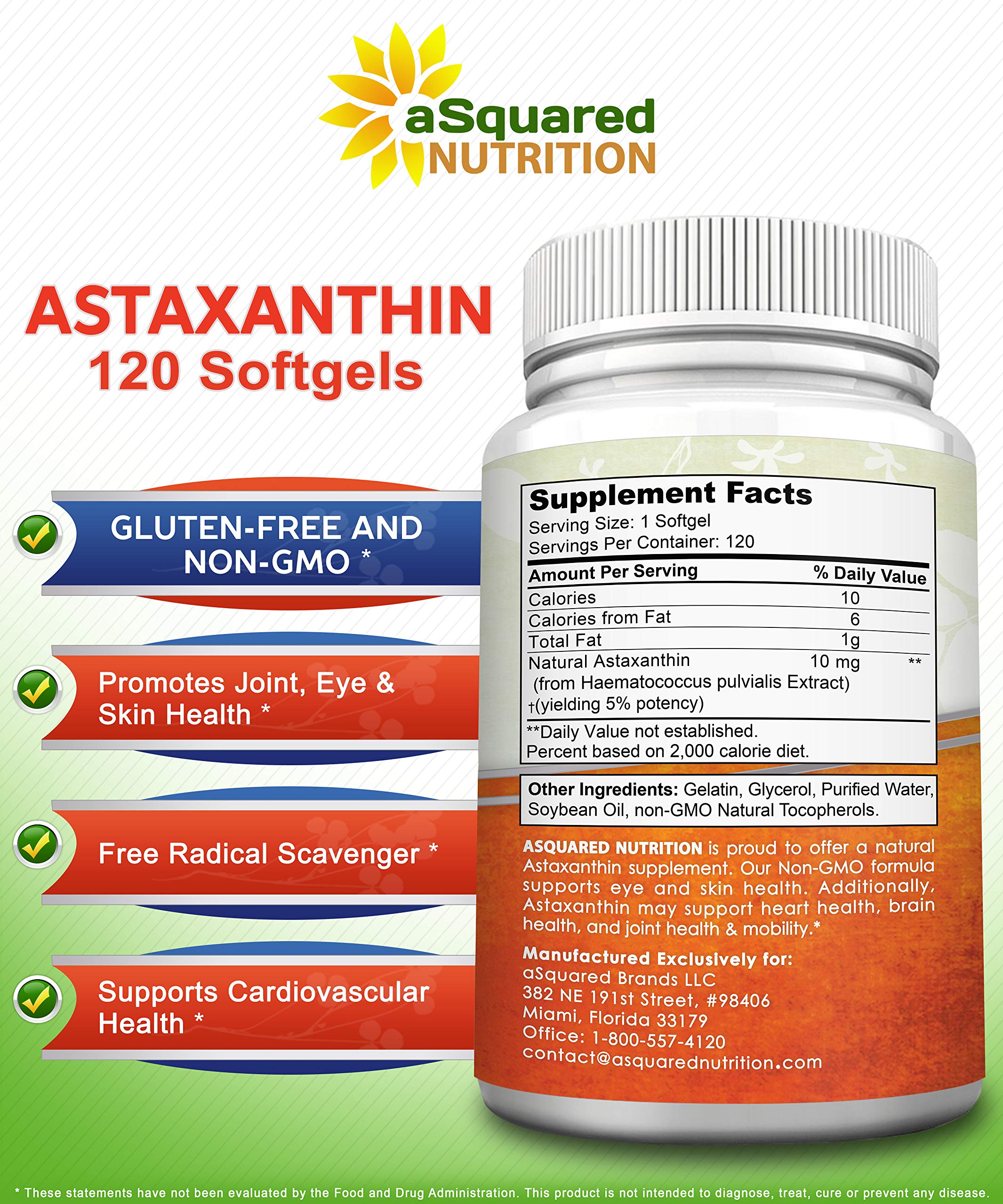 Foto 3 pulgar | Suplemento Asquared Nutrition, Astaxantina, 10 Mg, 120 Cápsulas Blandas - Venta Internacional.