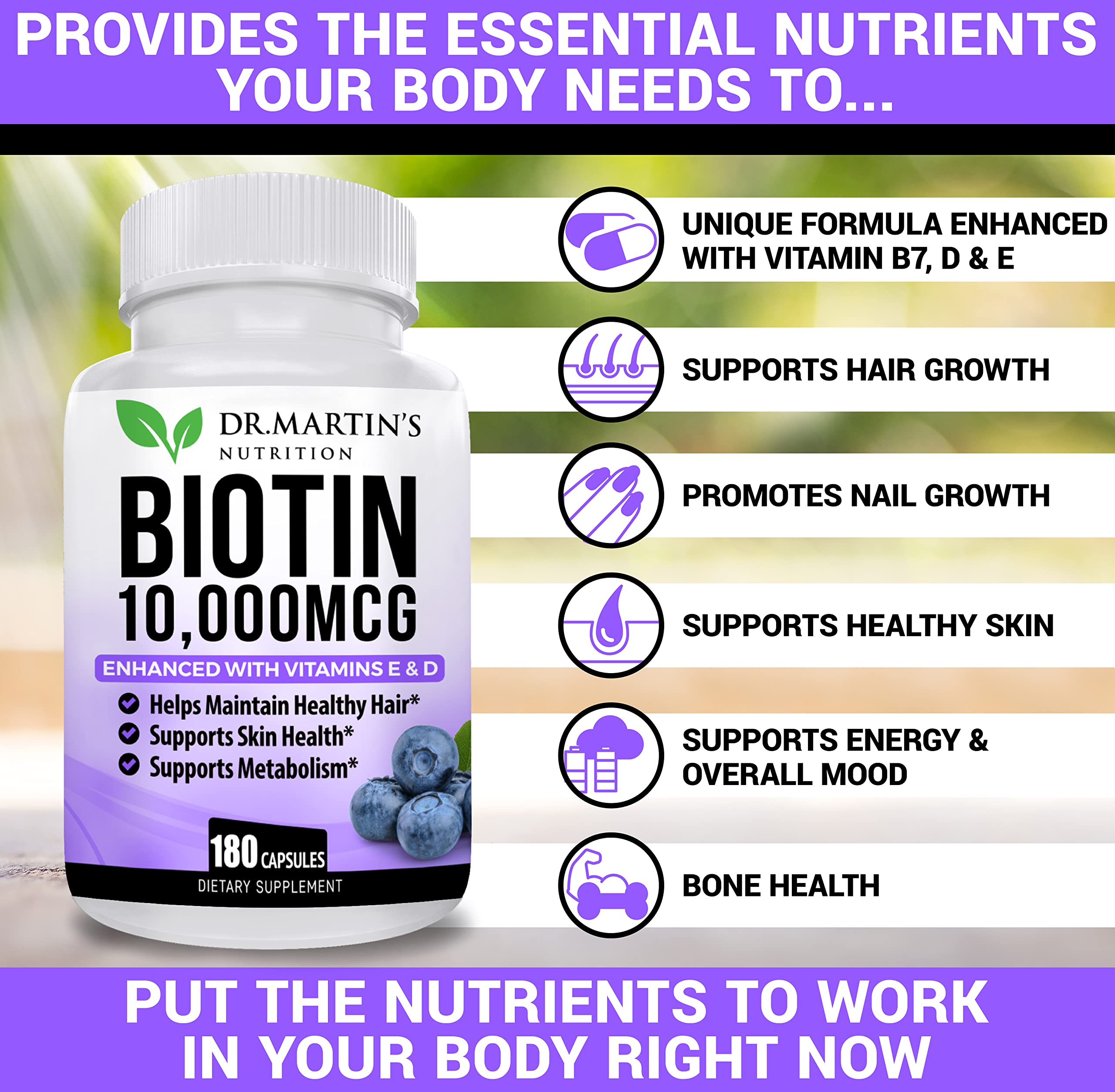 Foto 3 pulgar | Suplemento De Biotina De 10.000 Mcg De Dr. Martin's Nutrition Con Vitamina D Y E - Venta Internacional.