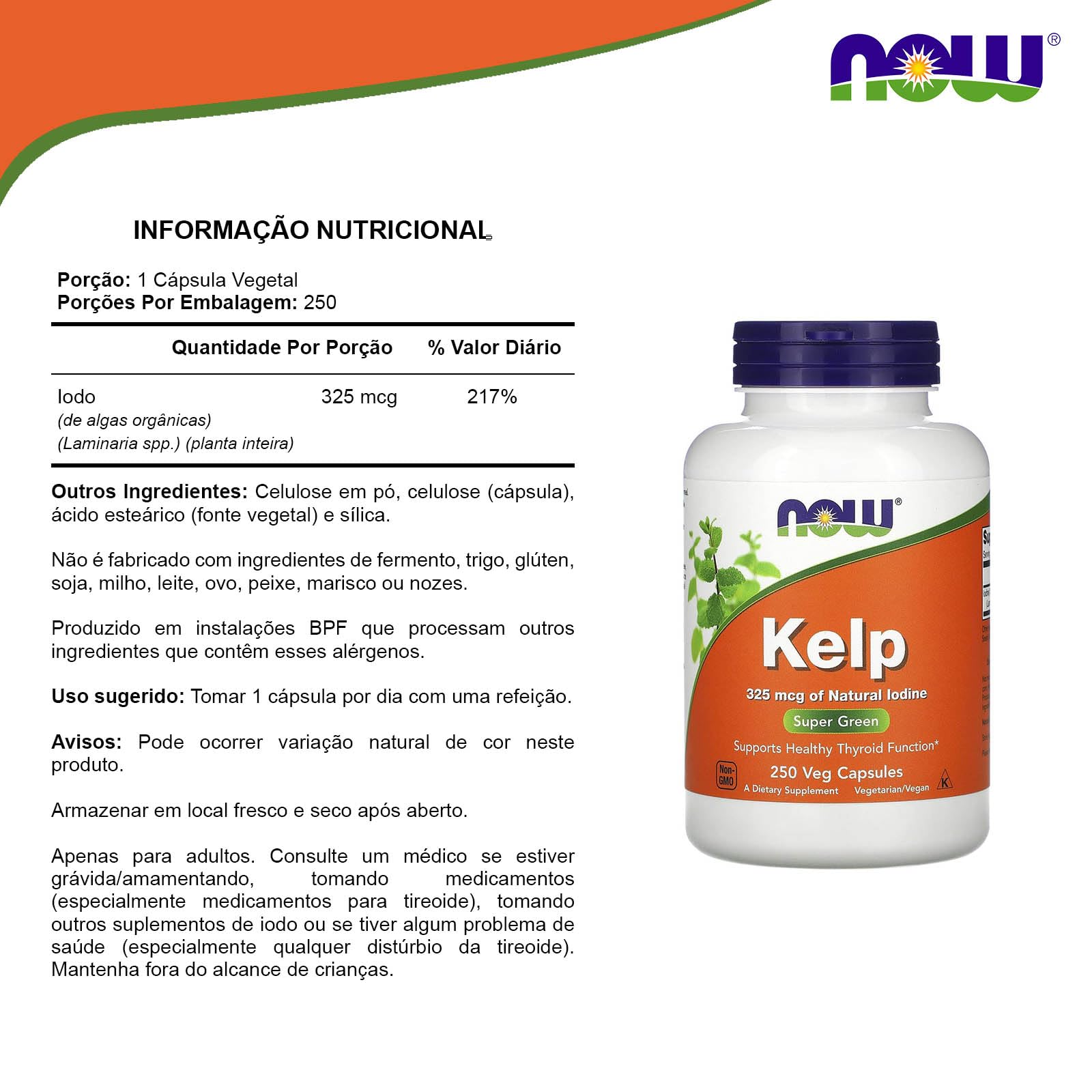 Foto 5 pulgar | Suplemento Now Foods Kelp 325 Mcg De Yodo Natural, 250 Cápsulas - Venta Internacional.