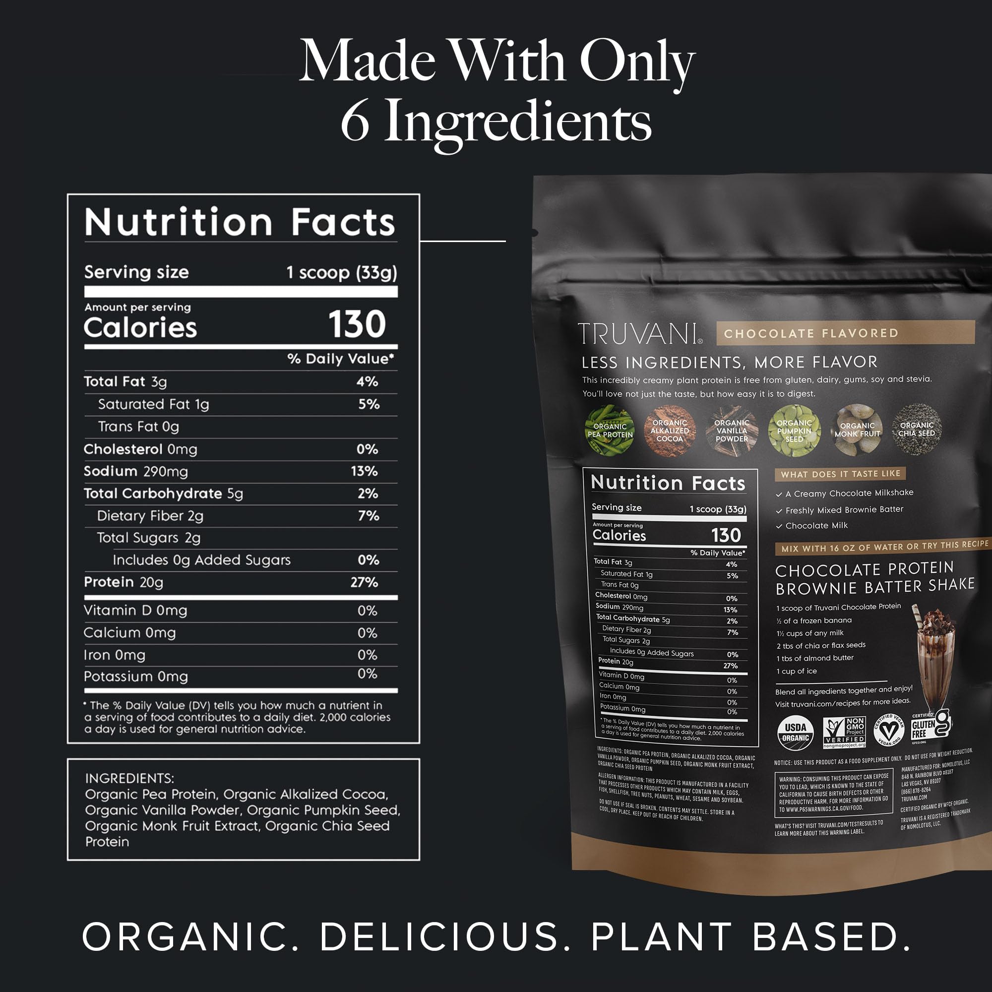 Foto 3 pulgar | Proteína Vegana De Guisantes En Polvo, Chocolate Truvani, 200 G, 10 Porciones - Venta Internacional.