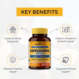 Foto 2 | Suplemento Sandhuherbals Ashwagandha Con Zinc 60 Cápsulas - Venta Internacional.