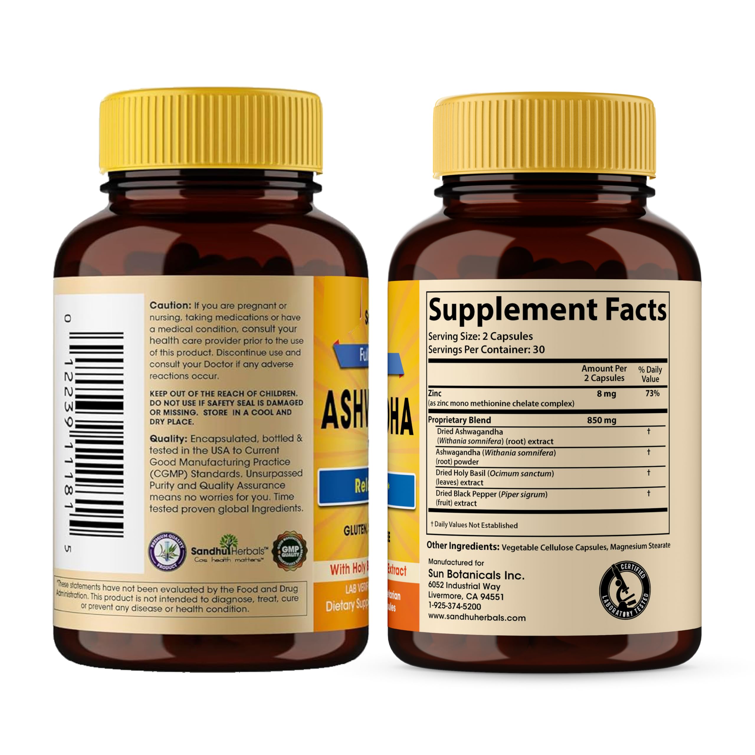 Foto 4 pulgar | Suplemento Sandhuherbals Ashwagandha Con Zinc 60 Cápsulas - Venta Internacional.