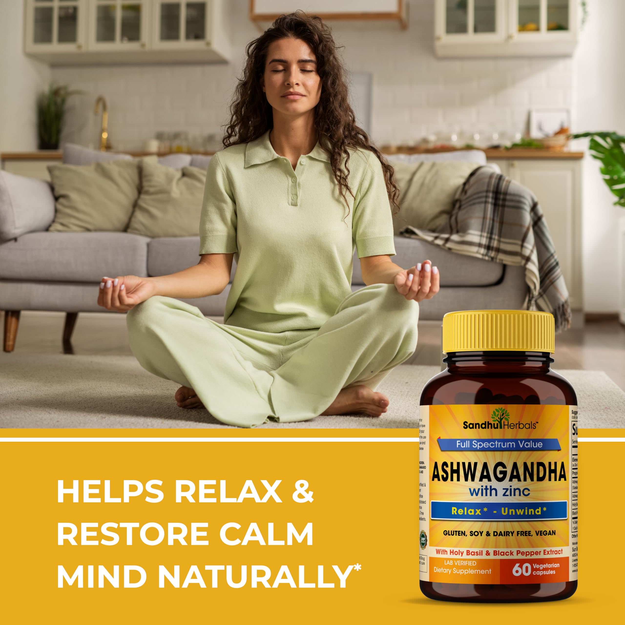 Foto 6 | Suplemento Sandhuherbals Ashwagandha Con Zinc 60 Cápsulas - Venta Internacional.