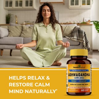 Foto 6 | Suplemento Sandhuherbals Ashwagandha Con Zinc 60 Cápsulas - Venta Internacional.