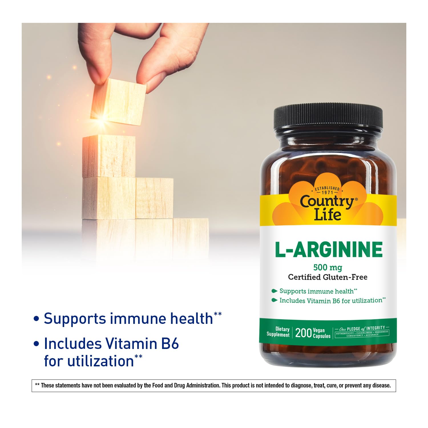 Foto 3 pulgar | Suplemento Country Life De L-arginina En Cápsulas De 500 Mg Con Vitamina B-6 - Venta Internacional.