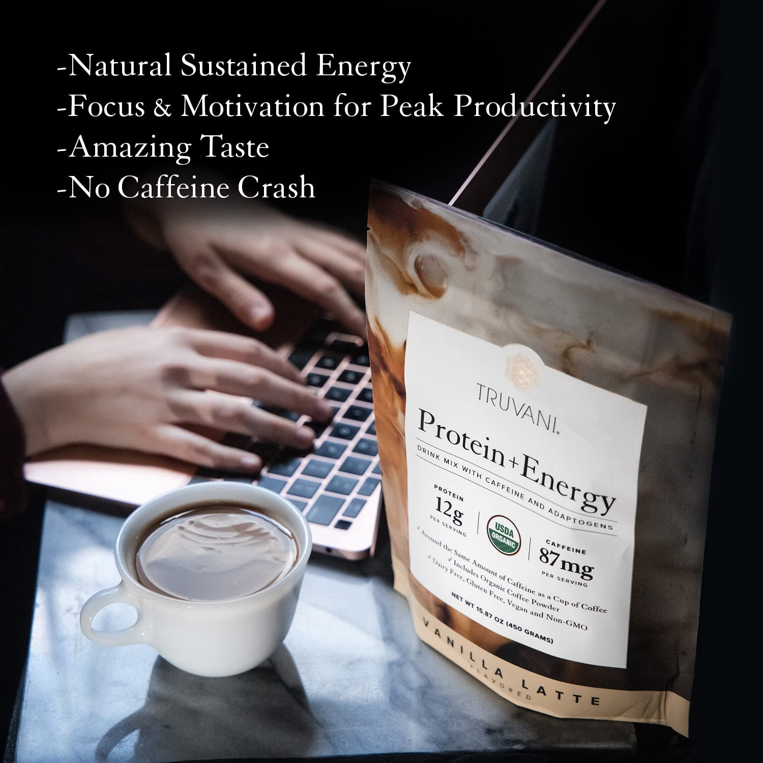 Foto 4 pulgar | Bebida Energética Proteica Truvani Vanilla Latte, 20 Porciones - Venta Internacional.