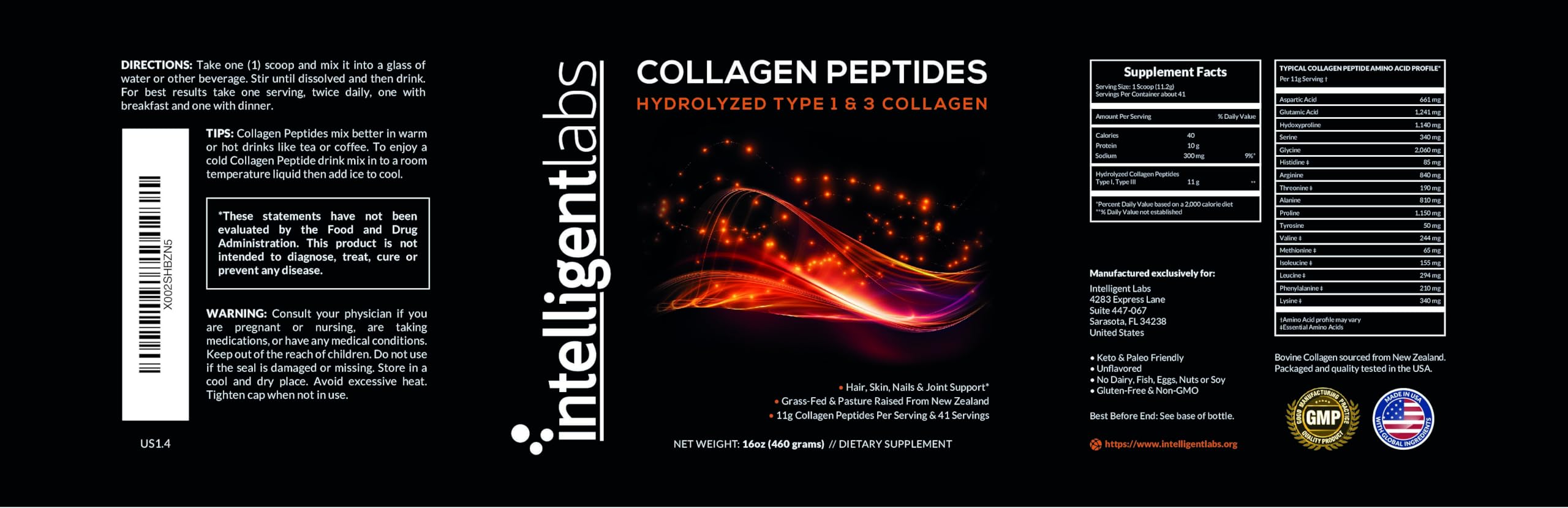 Foto 3 pulgar | Péptidos De Colágeno En Polvo Intelligent Labs Hydrolized 1 Y 3 - Venta Internacional.