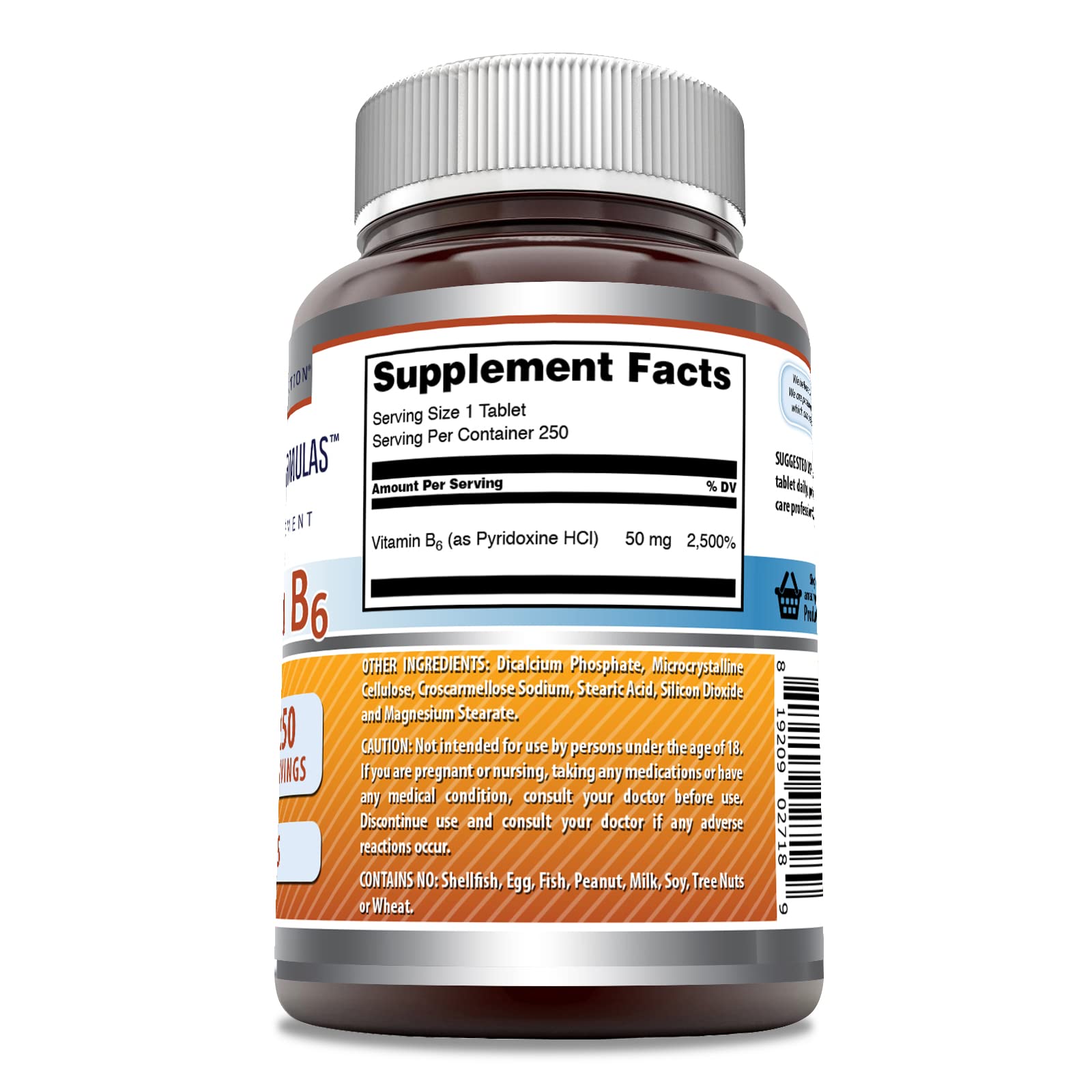 Foto 3 | Suplemento Amazing Formulas: Vitamina B6, Piridoxina, 50 Mg, 250 G - Venta Internacional.