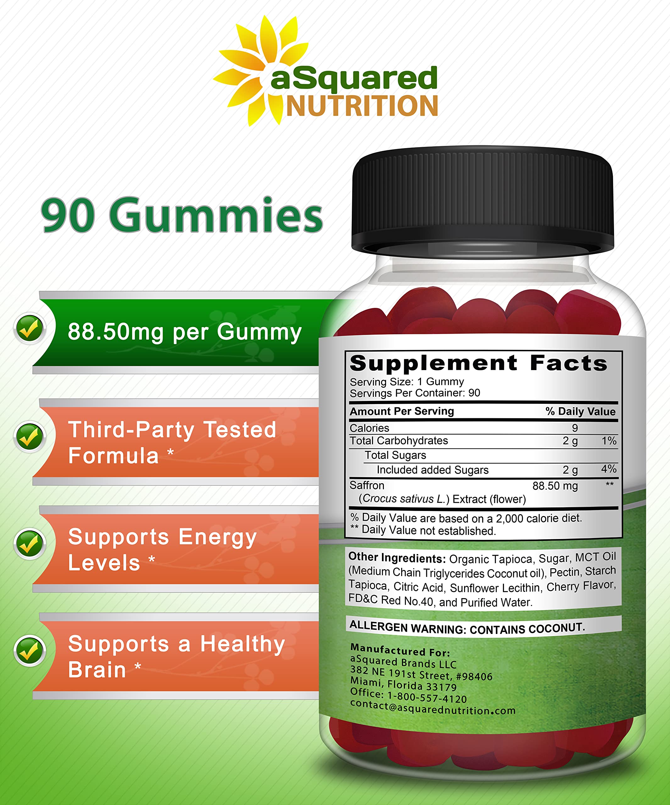 Foto 7 pulgar | Gomitas De Azafrán Supplement Squared Nutrition, 8,50 Mg X 90 - Venta Internacional.
