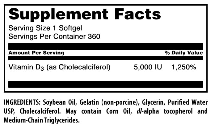 Foto 5 pulgar | Suplemento Amazing Formulas De Vitamina D3 5000 Ui 360 Cápsulas Blandas - Venta Internacional.