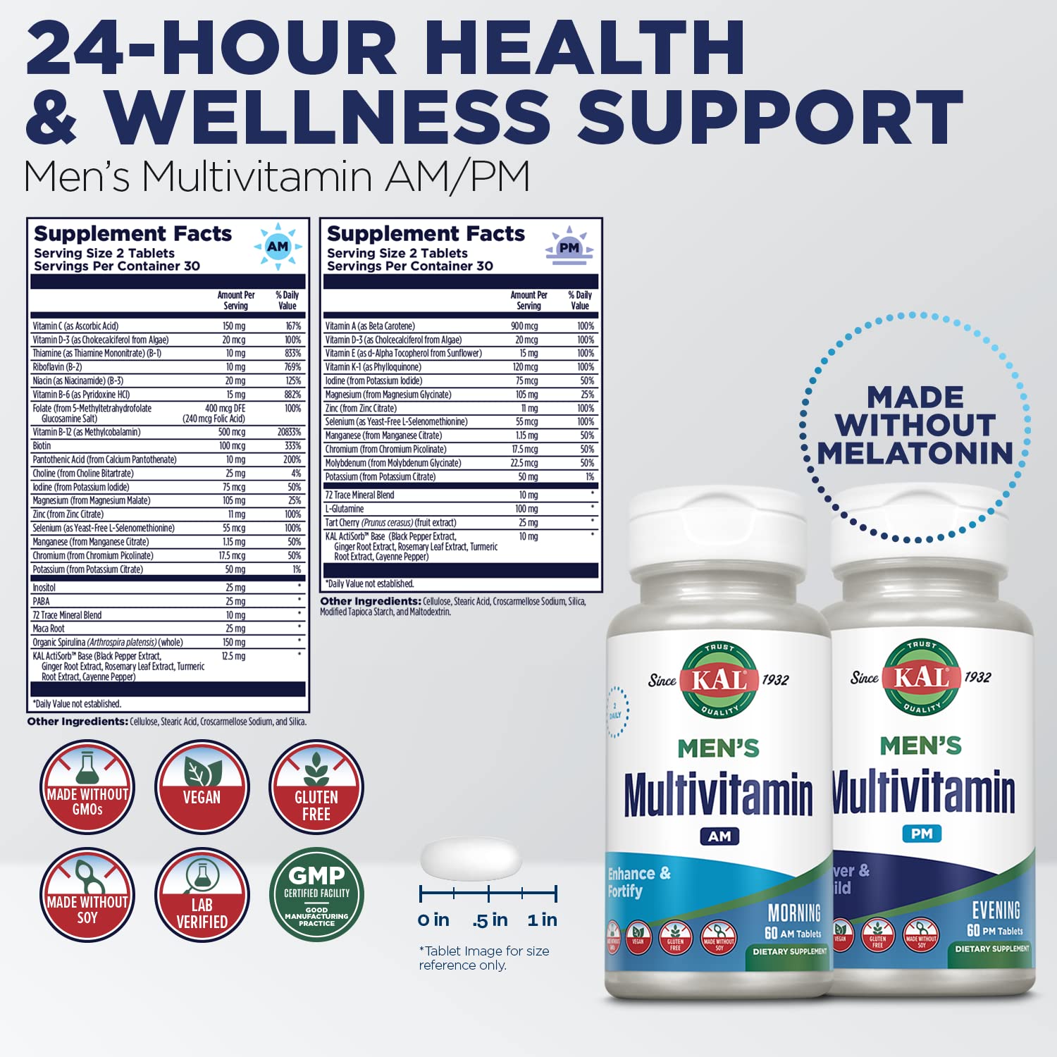 Foto 3 | Suplemento Multivitamínico Kal Am/pm Para Hombres, 30 Porciones, 120 Tabletas - Venta Internacional.