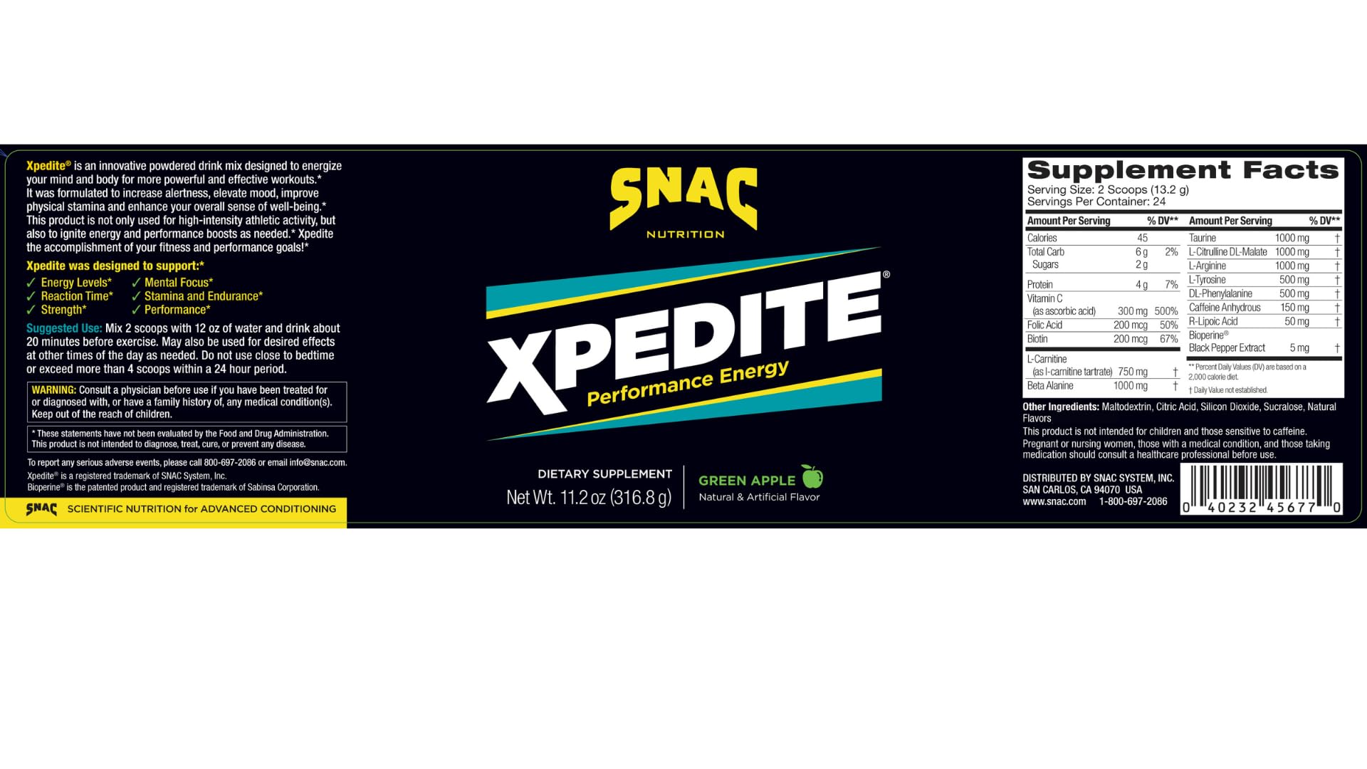 Foto 3 pulgar | Suplemento Snac Xpedite Pre-workout Performance Drink, 24 Dosis - Venta Internacional.