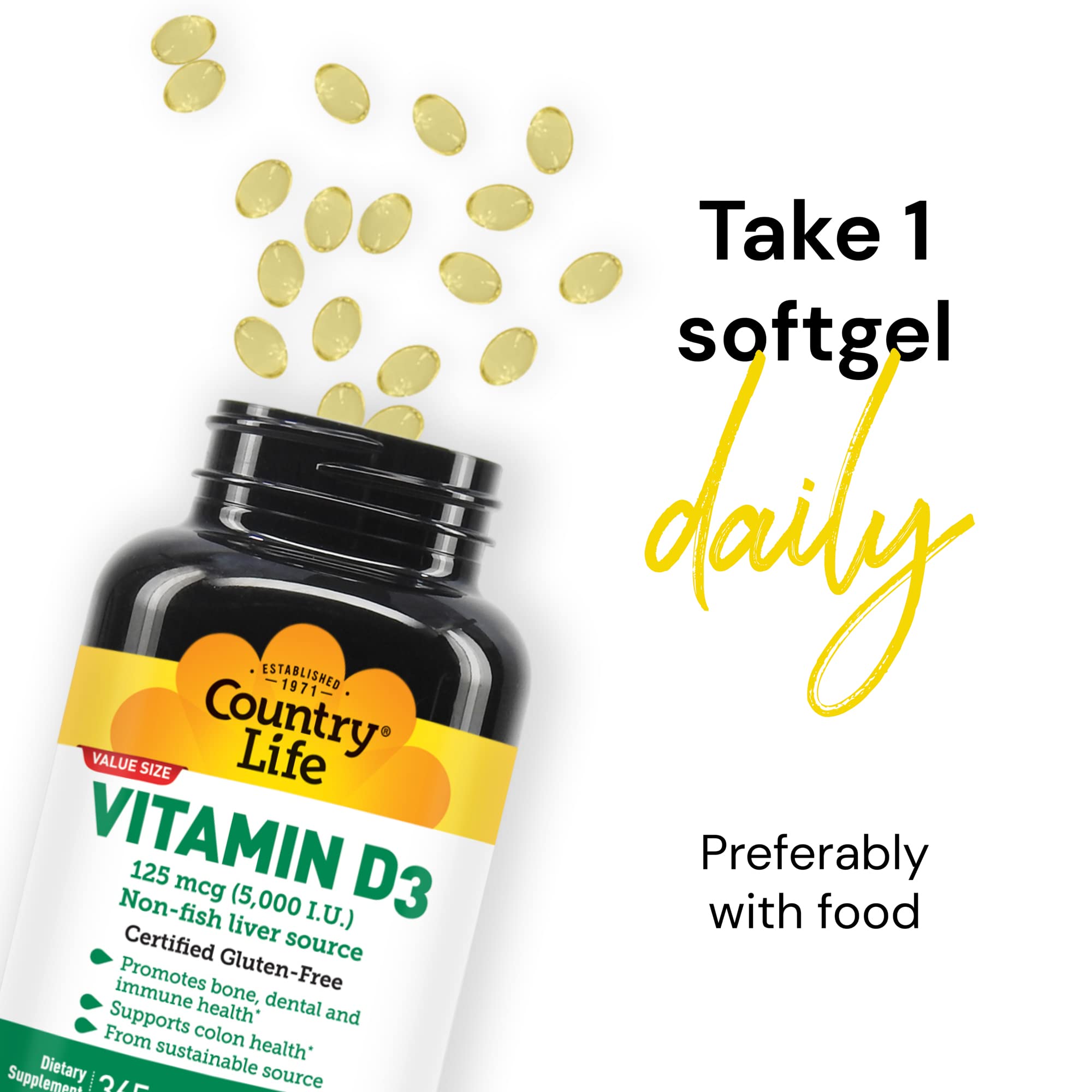 Foto 5 | Suplemento Country Life De Vitamina D3 5000 Ui 365 Cápsulas Blandas - Venta Internacional.