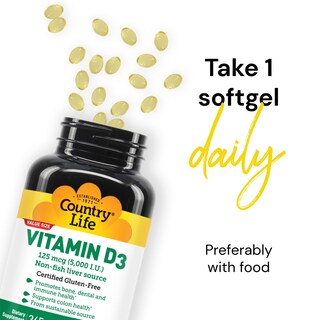 Foto 5 | Suplemento Country Life De Vitamina D3 5000 Ui 365 Cápsulas Blandas - Venta Internacional.