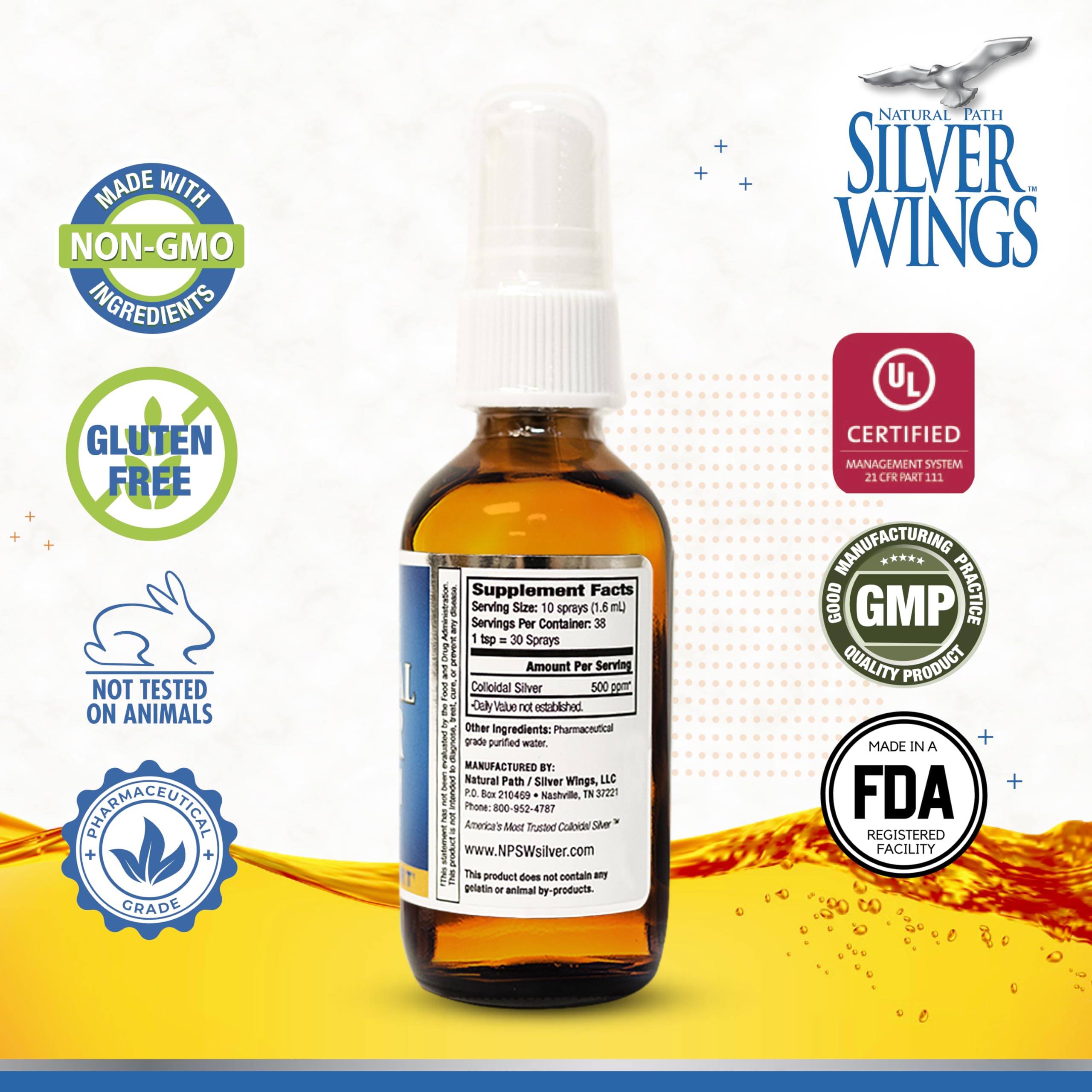 Foto 3 pulgar | Suplemento De Plata Coloidal Natural Path Silver Wings, 500 Ppm - Venta Internacional.