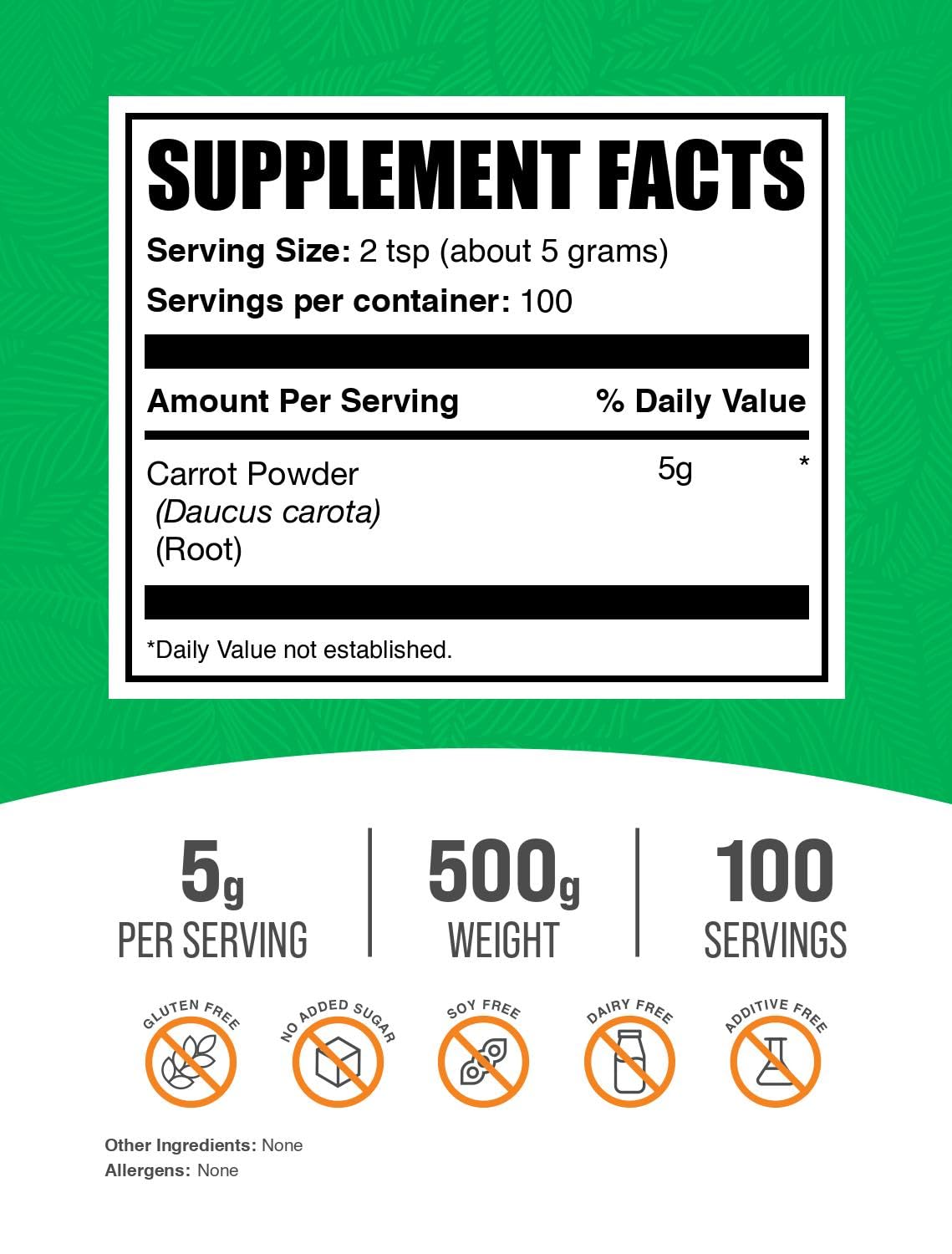 Foto 3 pulgar | Suplemento Superalimenticio En Polvo Bulksupplements Zanahoria 500 G - Venta Internacional.