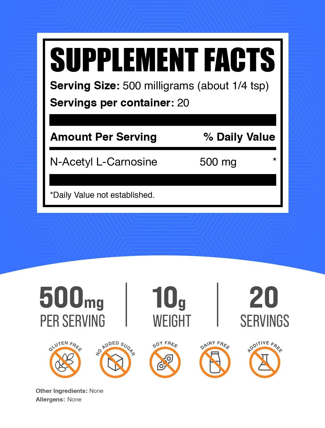 Foto 3 pulgar | Suplemento Bulksupplements.com N-acetil L-carnosina 500 Mg - Venta Internacional.