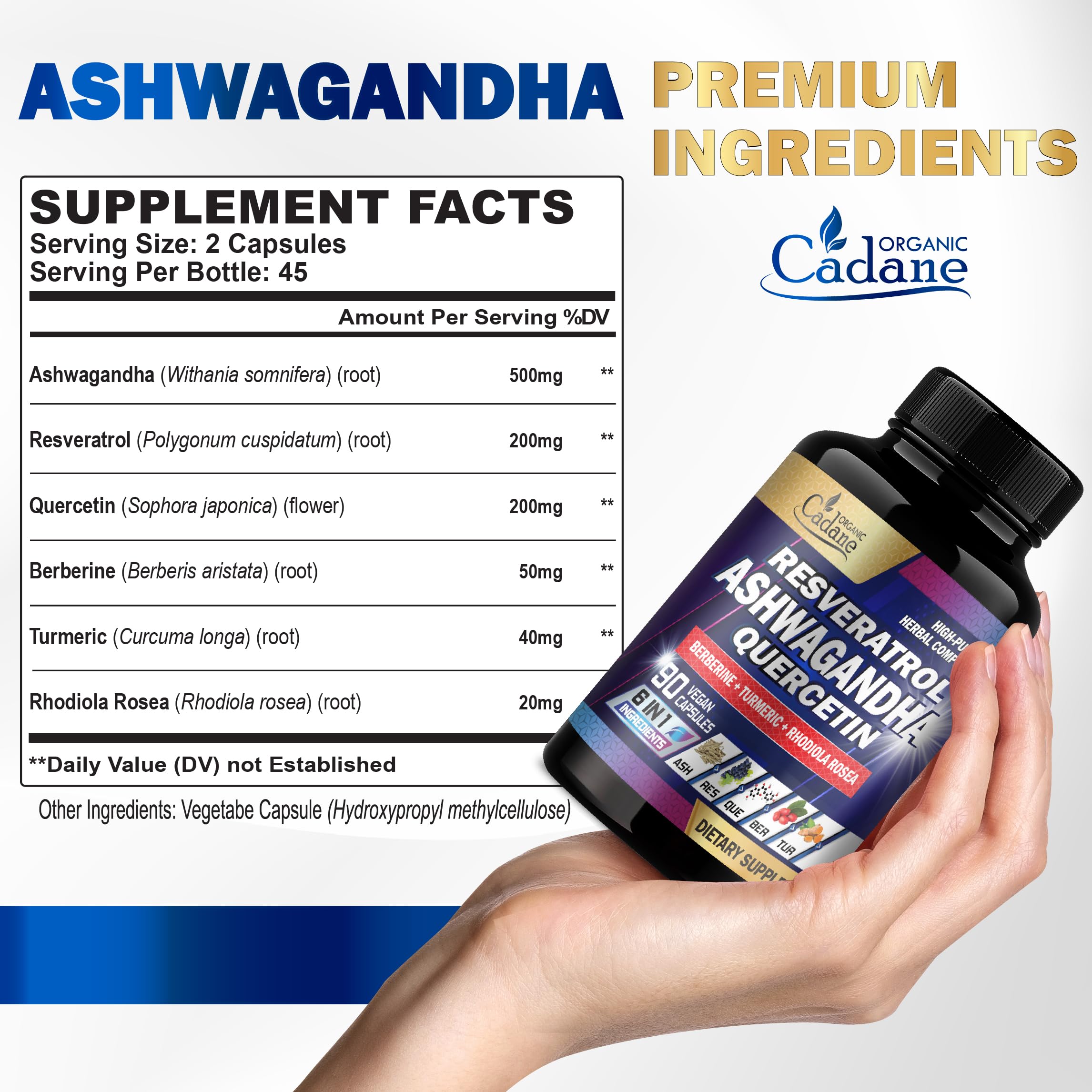 Foto 3 pulgar | Suplementos Orgánicos De Cadane Ashwagandha, 90 Cápsulas De Extracto - Venta Internacional.