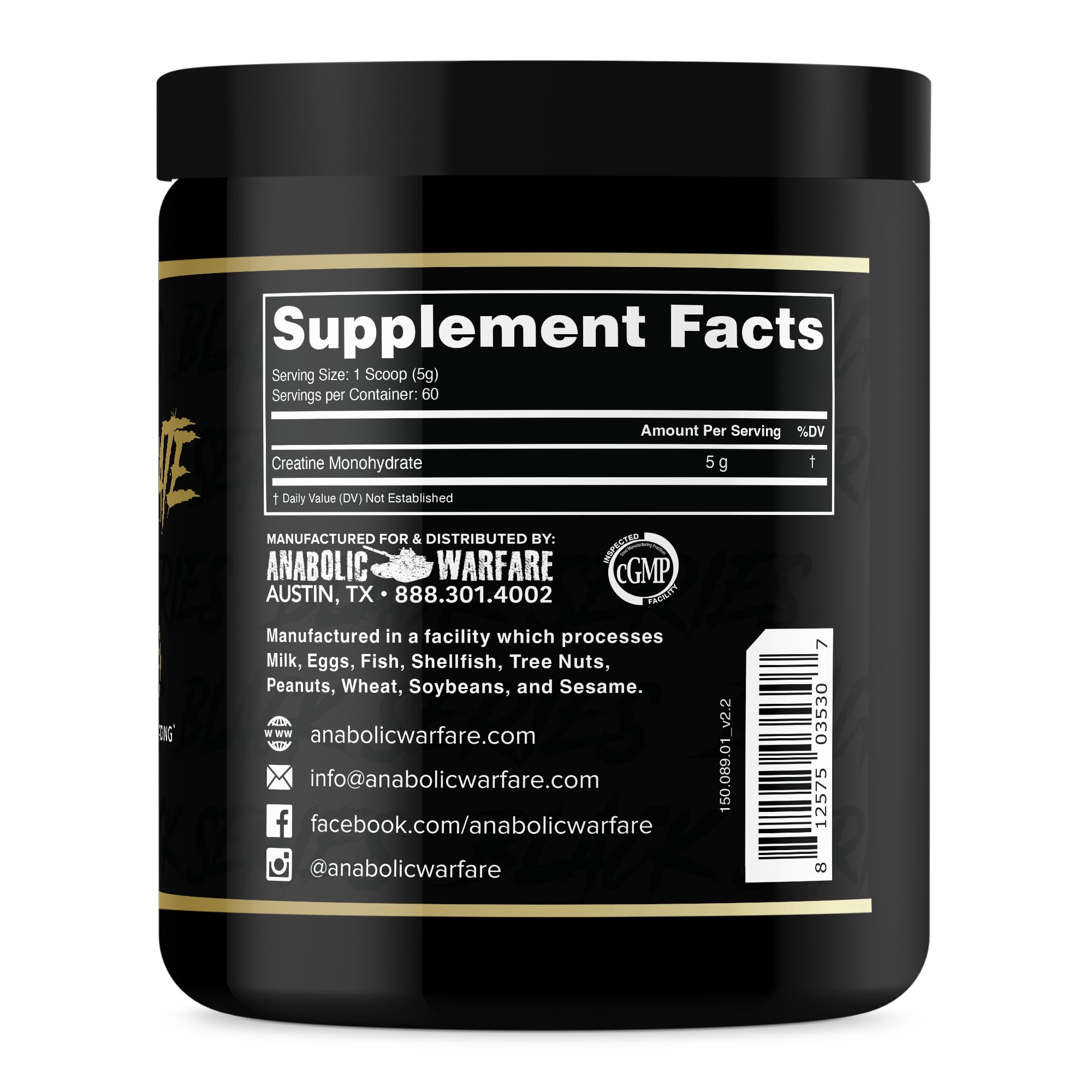 Foto 3 | Suplemento De Monohidrato De Creatina De Anabolic Warfare, 60 Porciones - Venta Internacional.