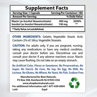 Foto 2 | Suplemento Best Naturals De Niacina Sin Flush, 500 Mg, 180 Cápsulas - Venta Internacional.