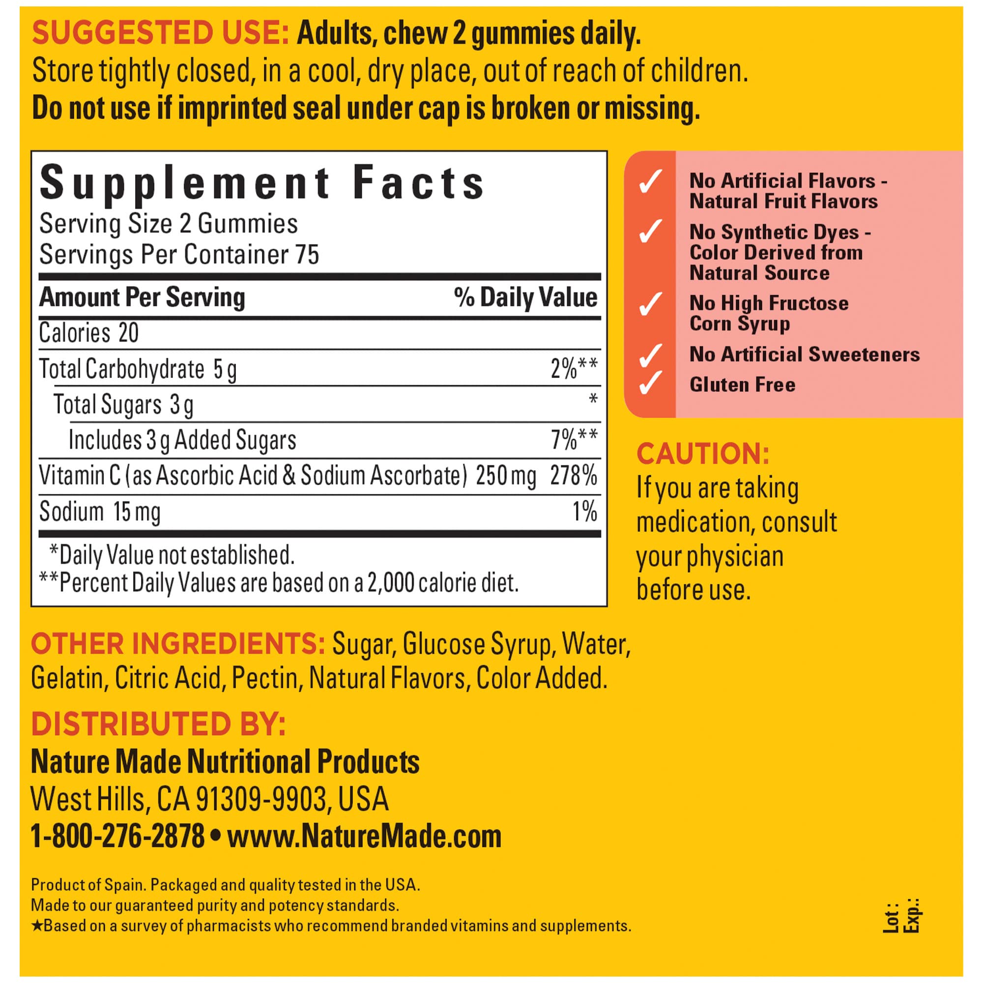 Foto 6 pulgar | Suplemento De Vitamina C Nature Made 250 Mg 150 Gomitas - Venta Internacional.