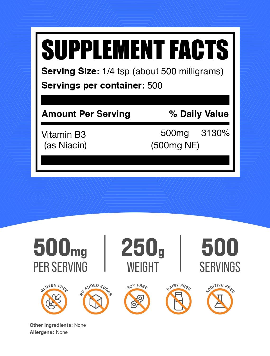 Foto 3 pulgar | Suplemento De Vitamina B3 Bulksupplements.com Niacina En Polvo 250 G - Venta Internacional.