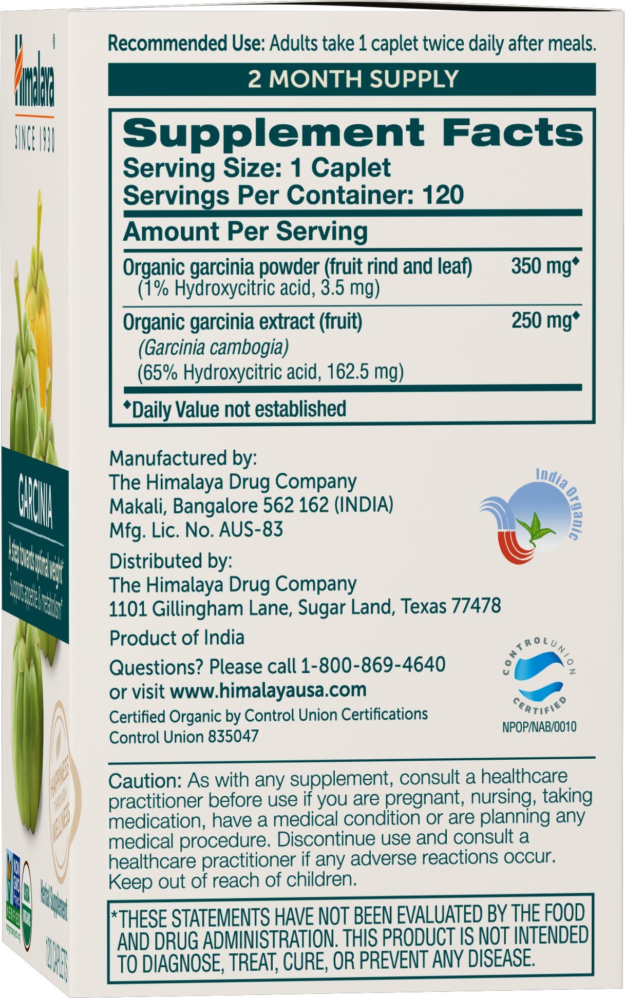 Foto 2 | Suplemento Himalaya Organic Garcinia Cambogia 600 Mg 120 Cápsulas - Venta Internacional.
