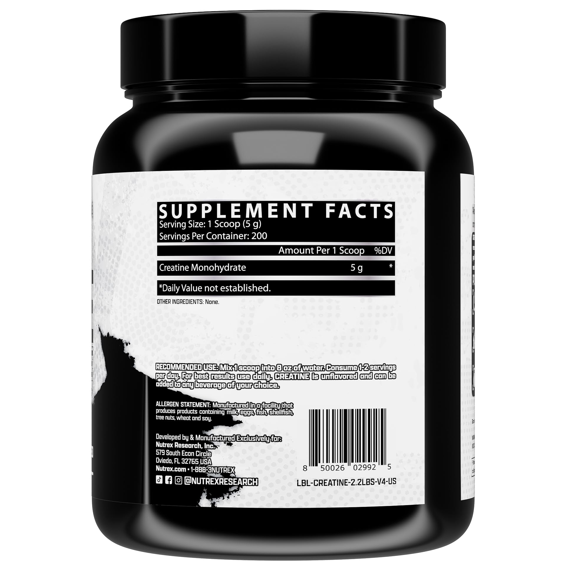 Foto 3 pulgar | Monohidrato De Creatina En Polvo Nutrex Research 1 Kg (200 Dosis) - Venta Internacional.