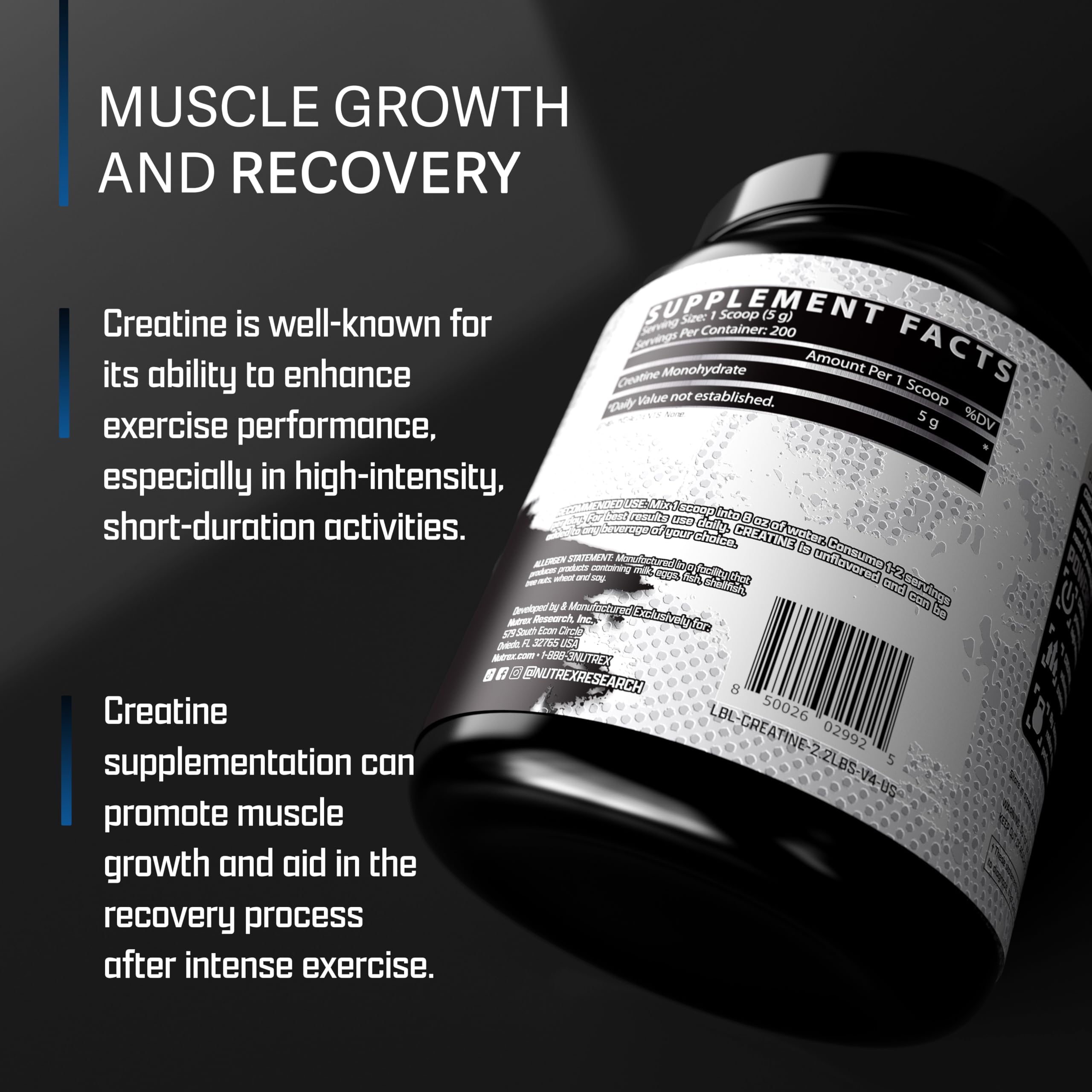Foto 6 pulgar | Monohidrato De Creatina En Polvo Nutrex Research 1 Kg (200 Dosis) - Venta Internacional.