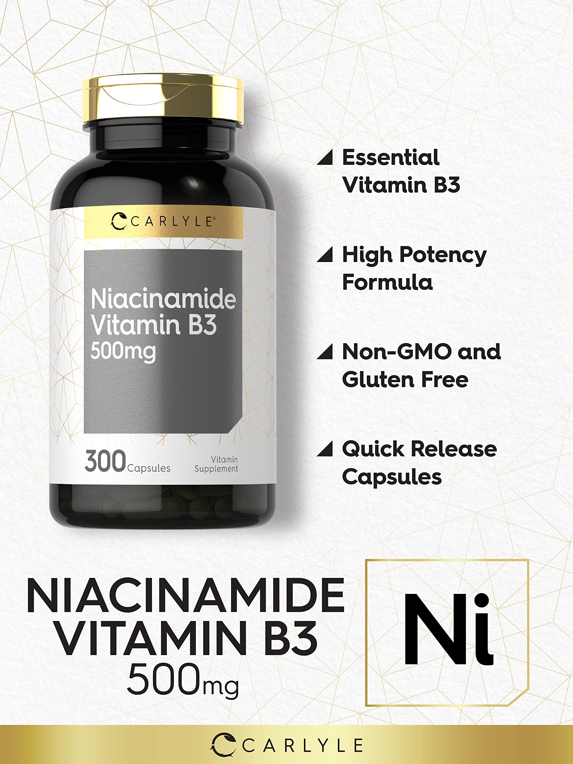 Foto 4 pulgar | Suplemento Carlyle, Niacinamida Y Vitamina B3, 500 Mg, 300 Cápsulas - Venta Internacional.