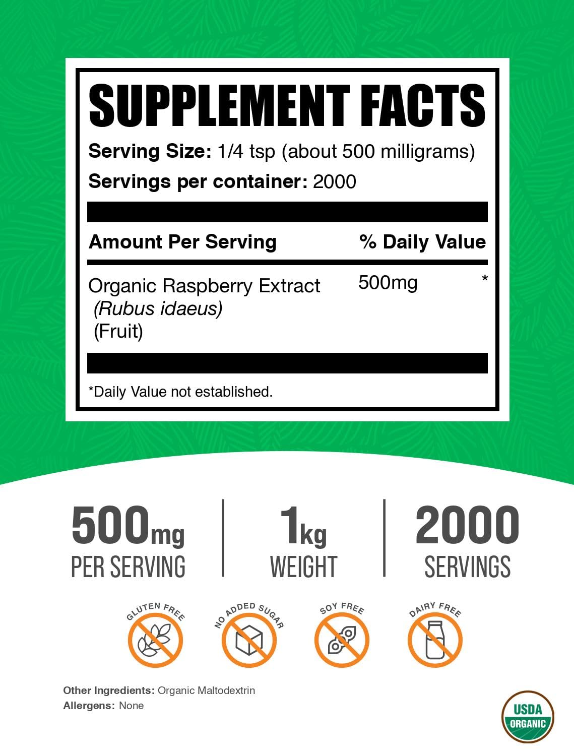 Foto 3 pulgar | Suplemento Bulksupplements.com Extracto De Frambuesa Orgánico, 1 Kg - Venta Internacional.