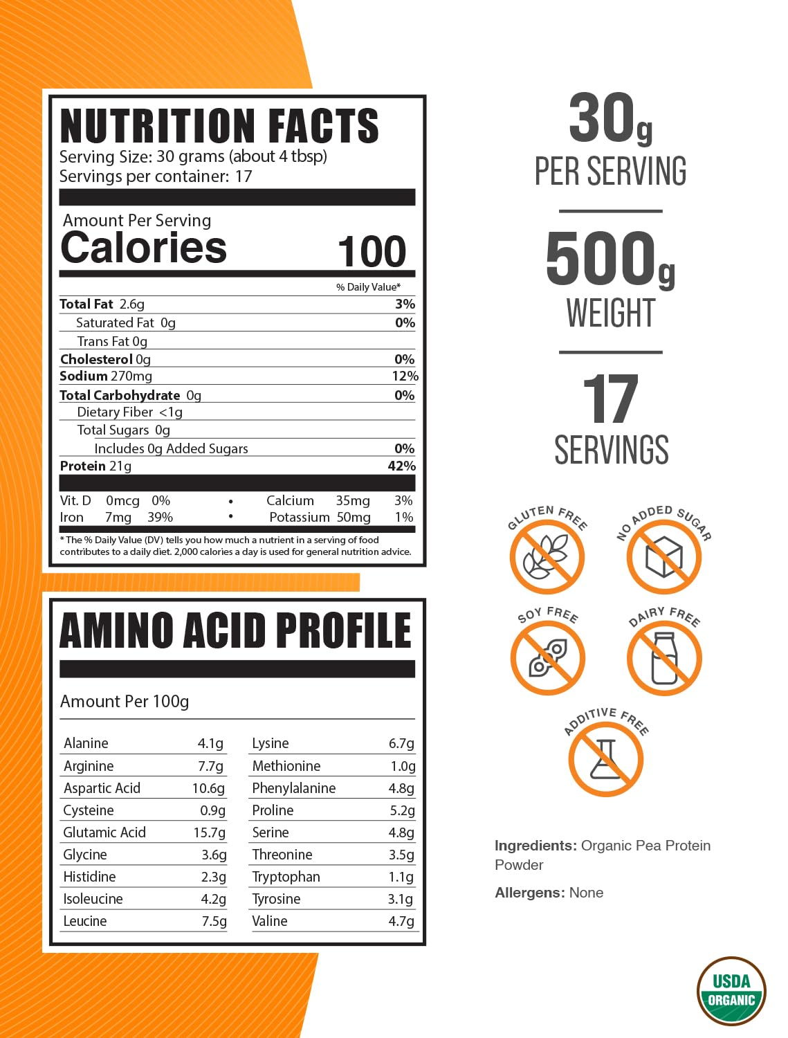 Foto 3 pulgar | Proteína De Guisante En Polvo Bulksupplements.com Orgánica 500 G - Venta Internacional.