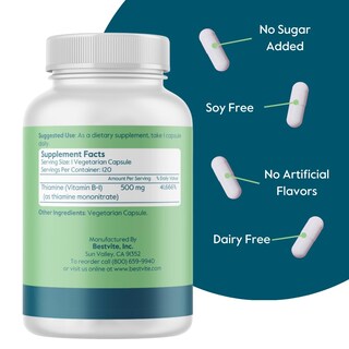 Foto 2 | Suplemento Bestvite De Vitamina B-1 (tiamina) 500 Mg 120 Cápsulas - Venta Internacional.