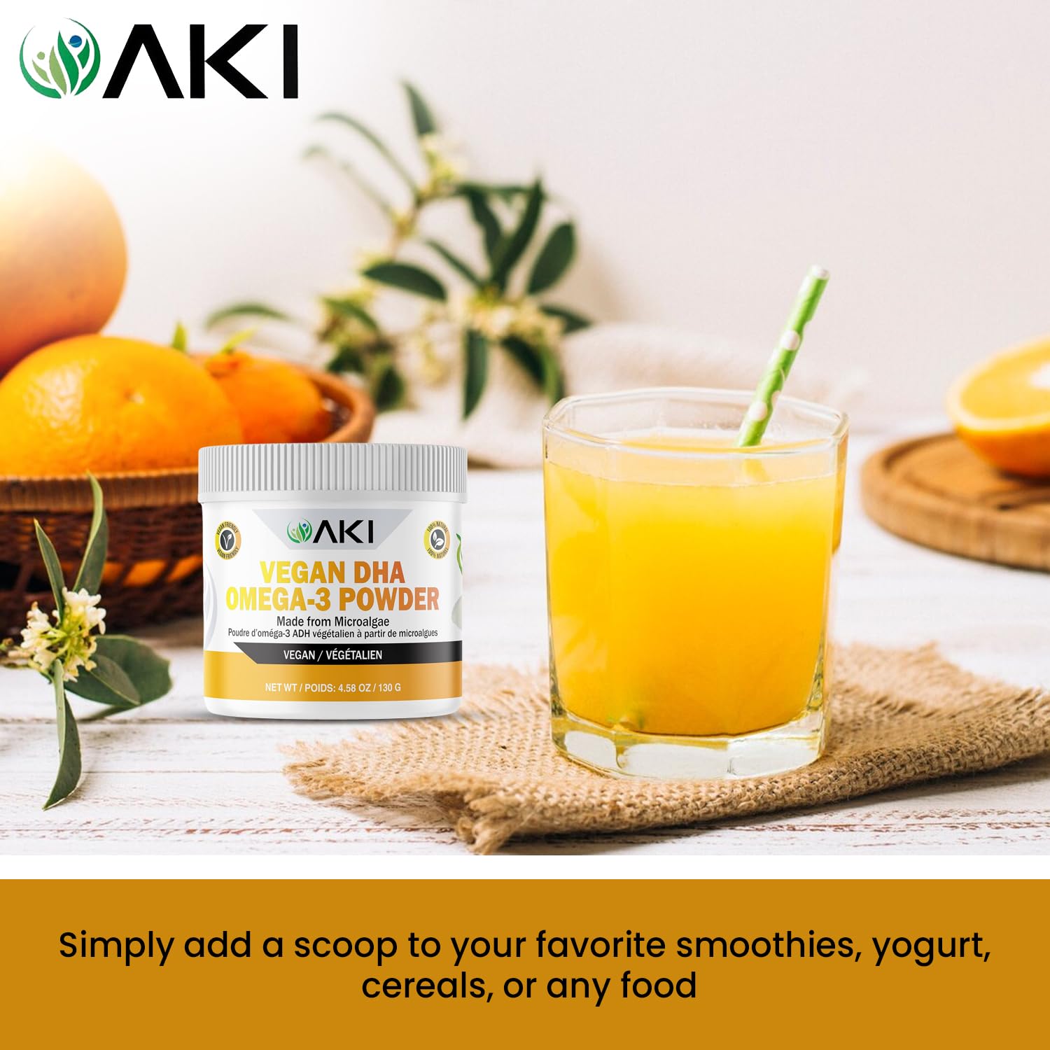 Foto 2 | Suplementos Aki Omega 3 Dha En Polvo De Microalgas, 130 G - Venta Internacional.